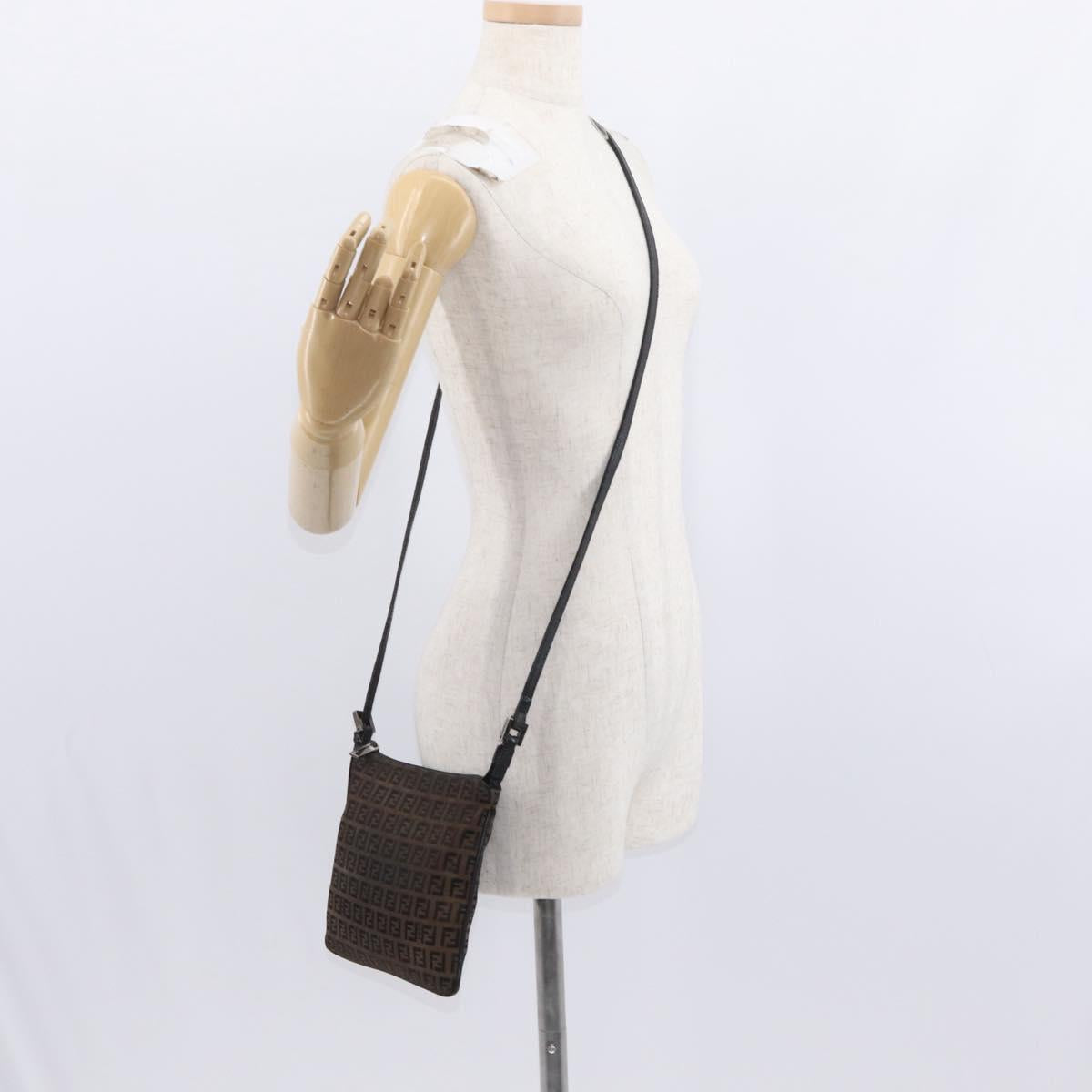 FENDI Zucchino Canvas Shoulder Bag Brown Auth gh1439