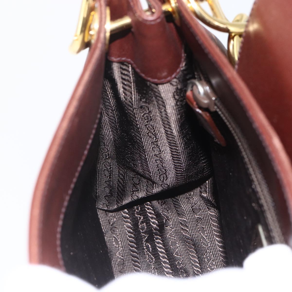 PRADA Shoulder Bag Leather Brown Gold Auth gh1442