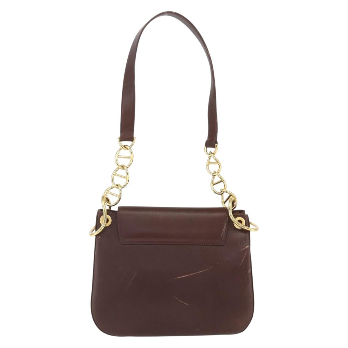 PRADA Shoulder Bag Leather Brown Gold Auth gh1442
