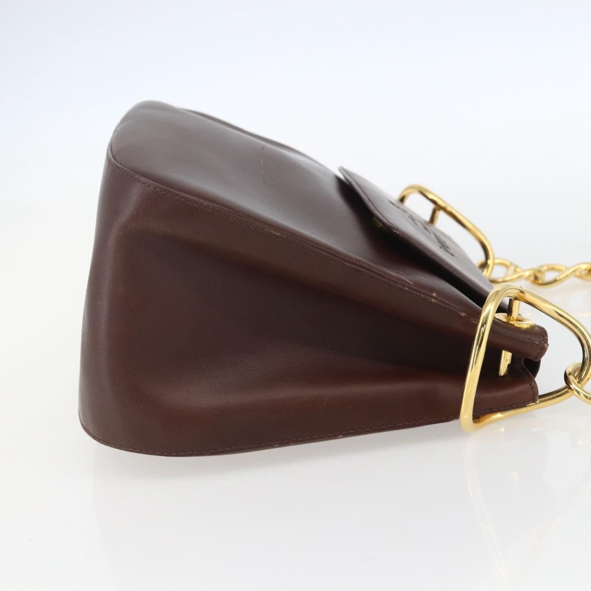 PRADA Shoulder Bag Leather Brown Gold Auth gh1442