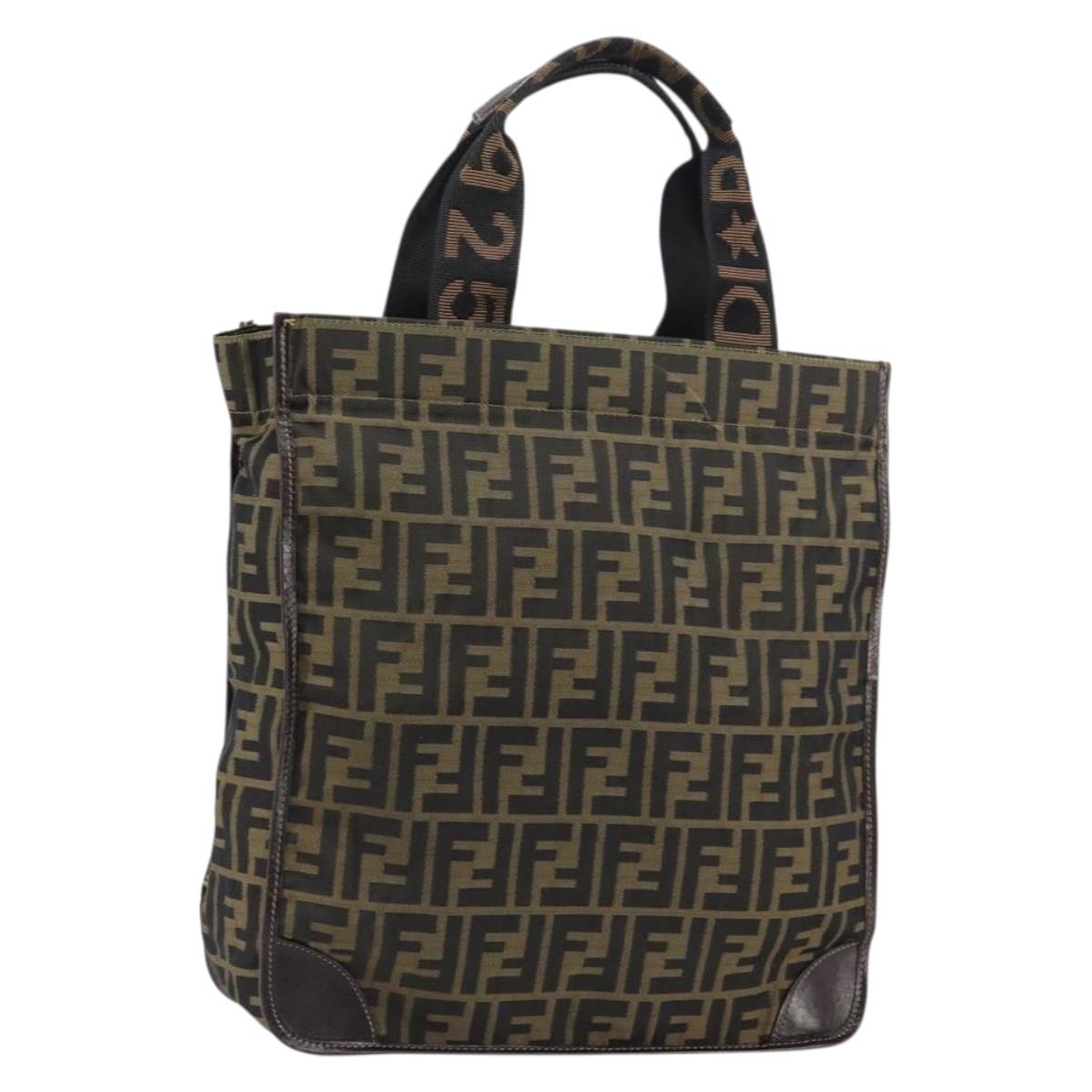 FENDI Zucca Canvas Tote Bag Black Brown Auth gh1447