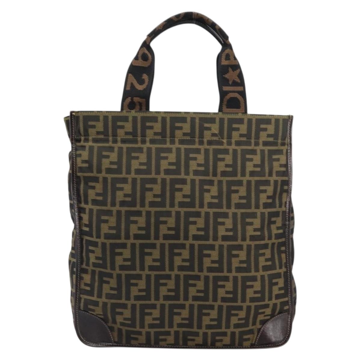 FENDI Zucca Canvas Tote Bag Black Brown Auth gh1447