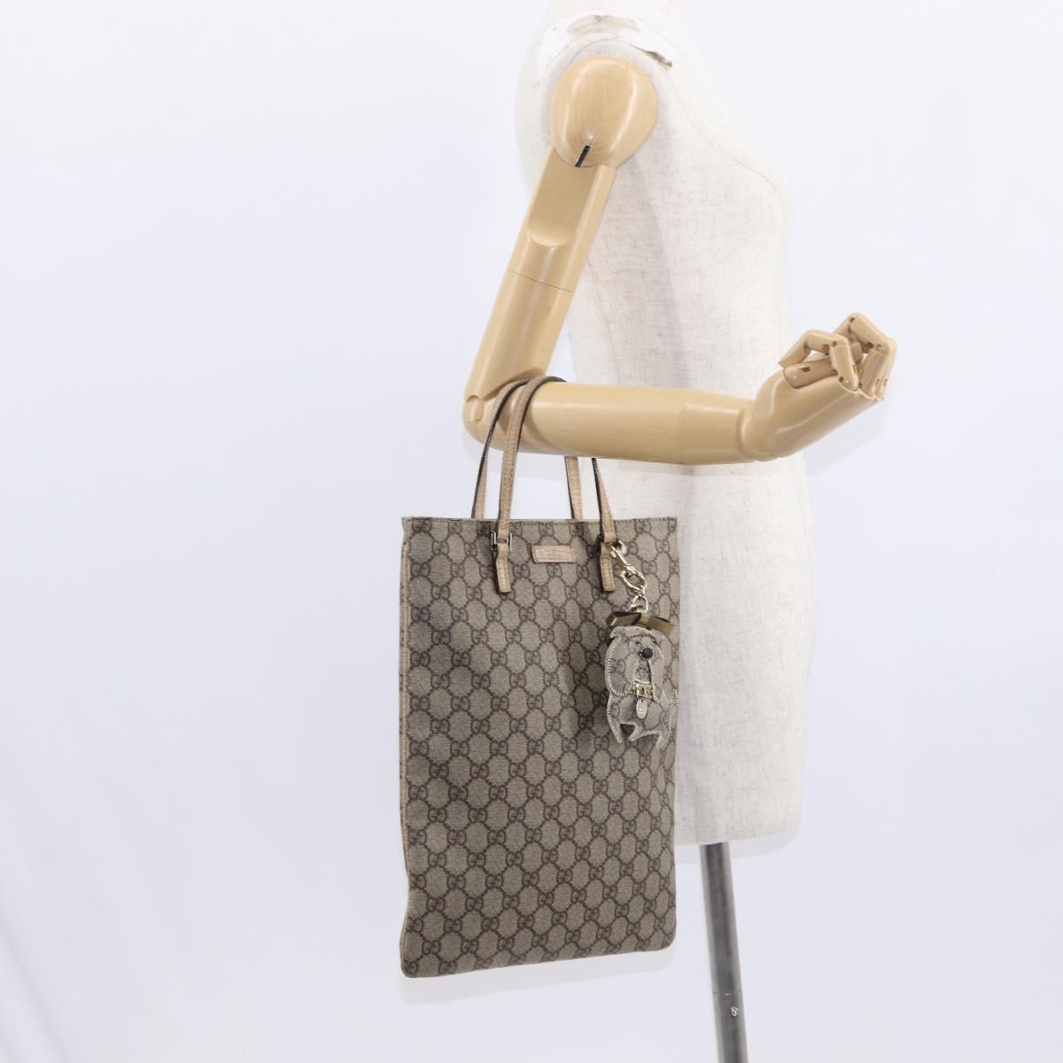 GUCCI GG Supreme Hand Bag PVC Beige Silver 117551 Auth gh1449