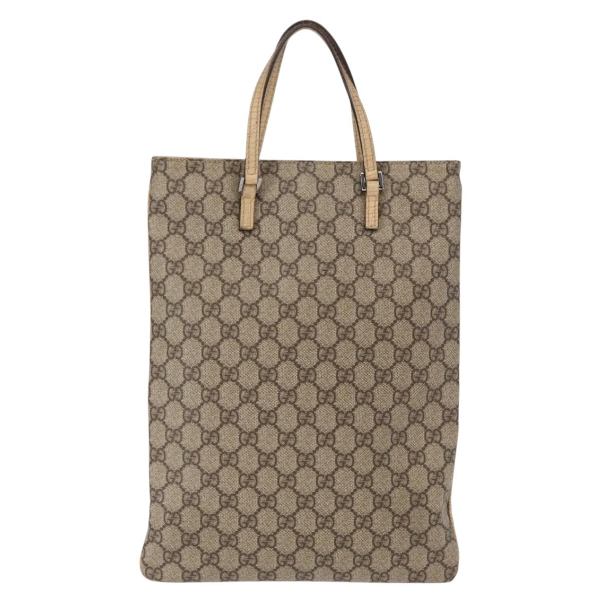 GUCCI GG Supreme Hand Bag PVC Beige Silver 117551 Auth gh1449
