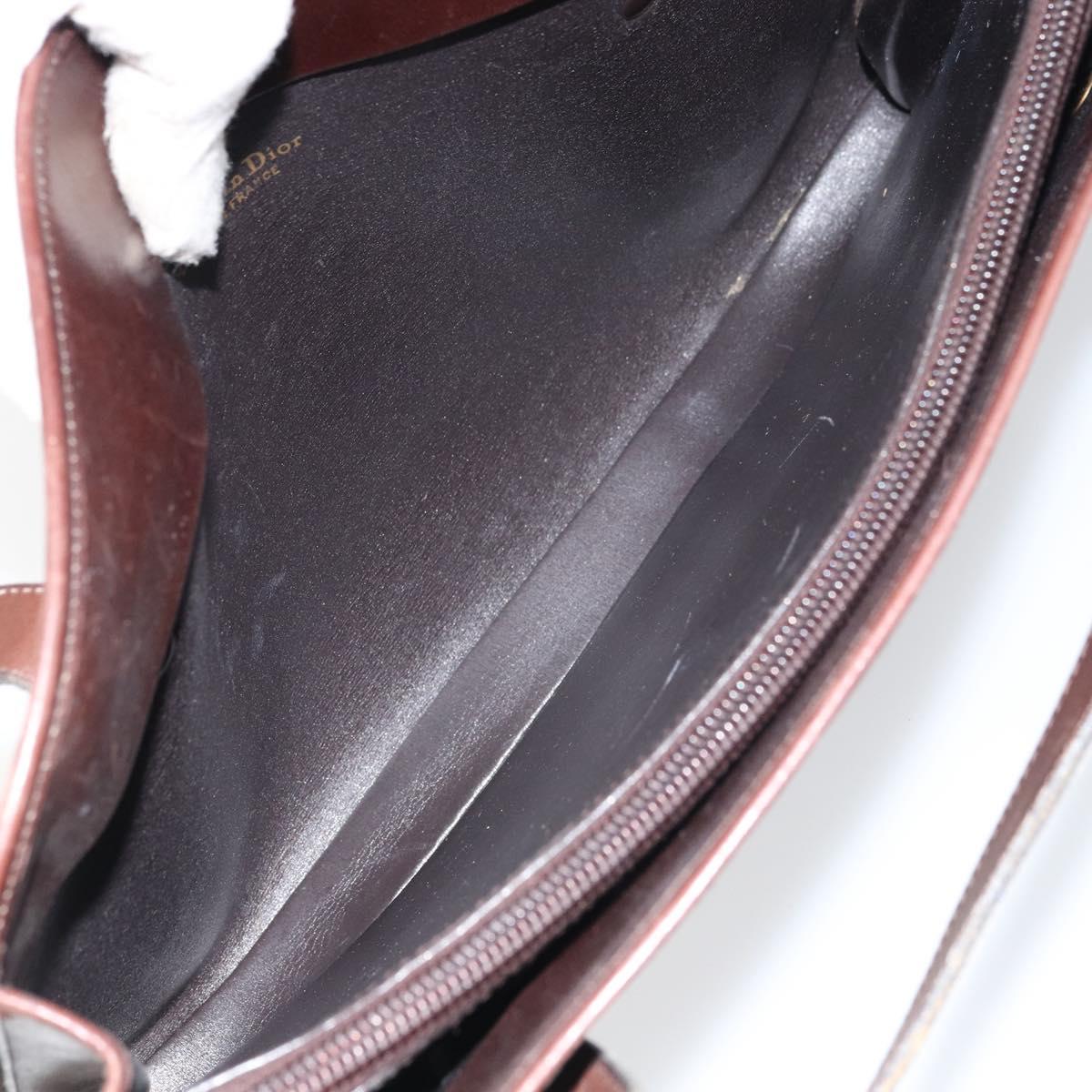Christian Dior Hand Bag Leather Brown Gold Auth gh1451