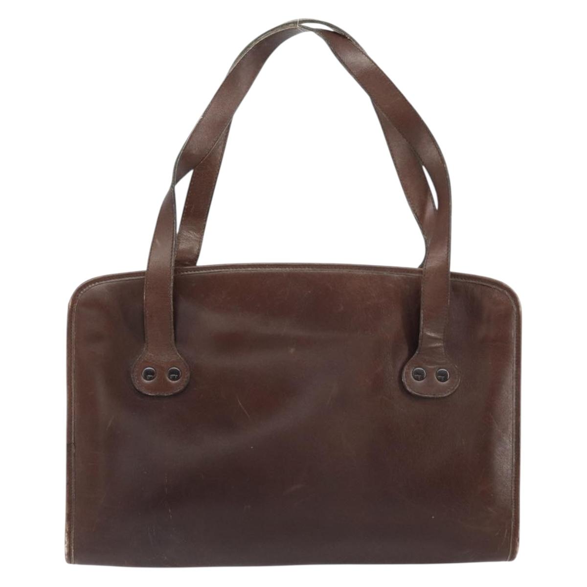 Christian Dior Hand Bag Leather Brown Gold Auth gh1451