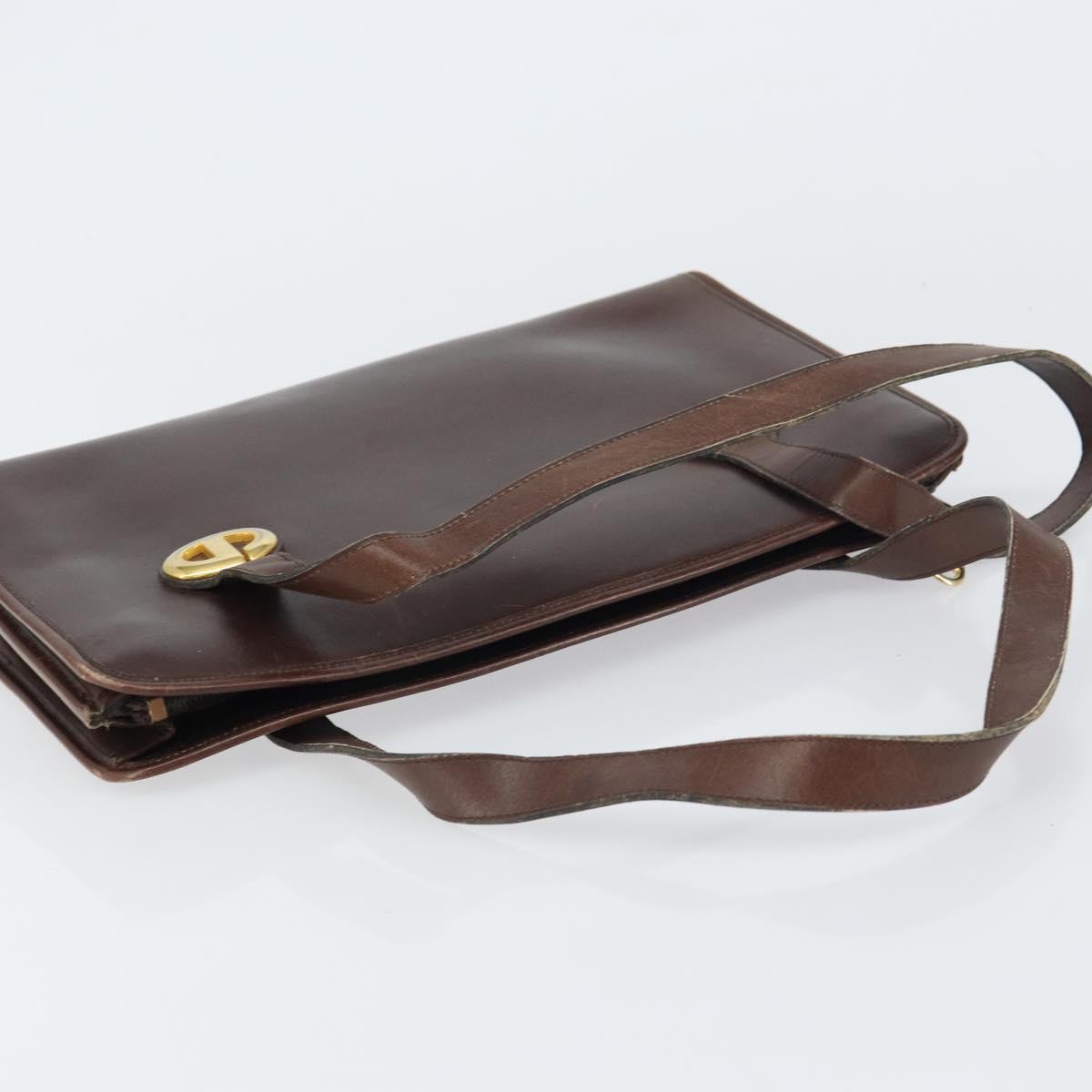 Christian Dior Hand Bag Leather Brown Gold Auth gh1451