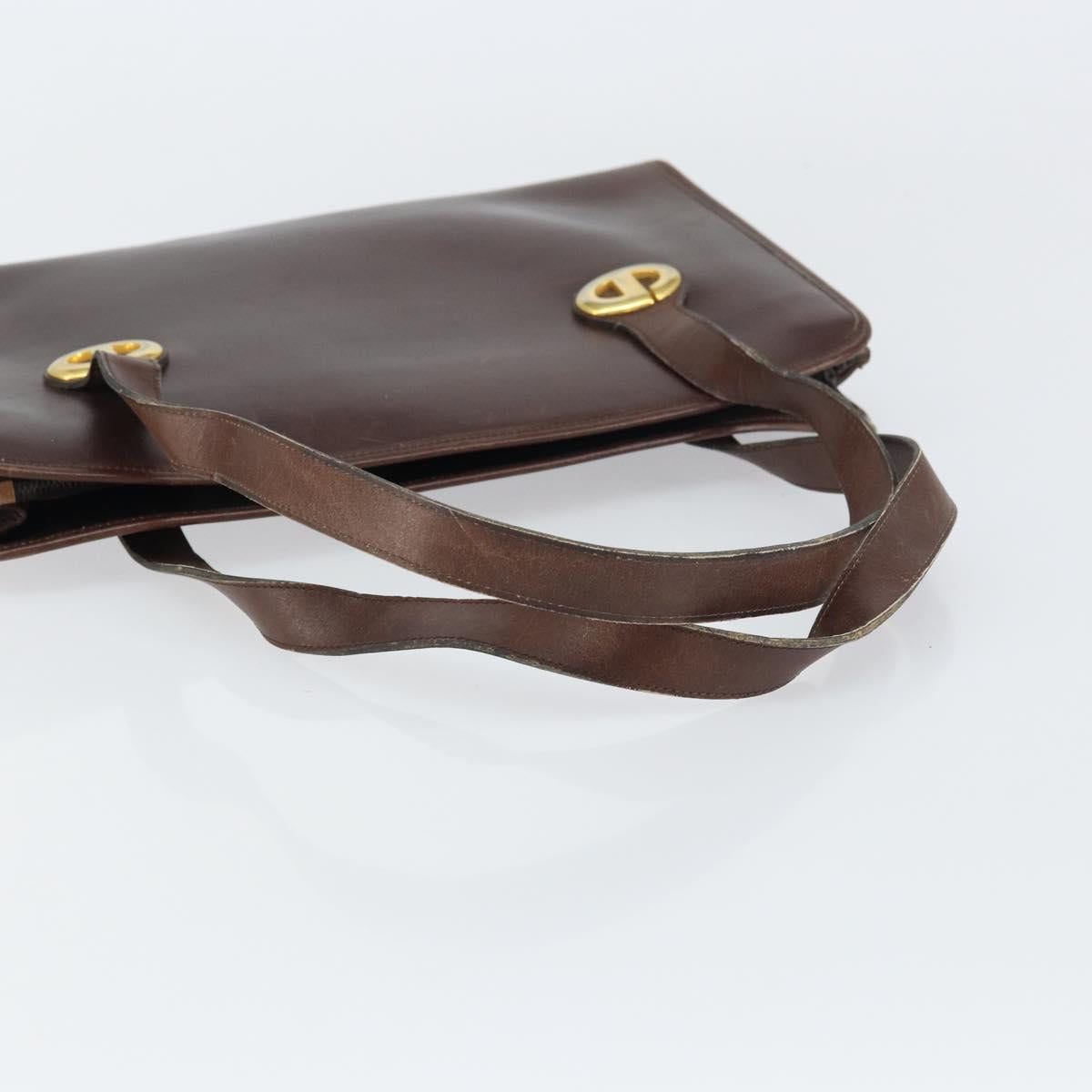 Christian Dior Hand Bag Leather Brown Gold Auth gh1451