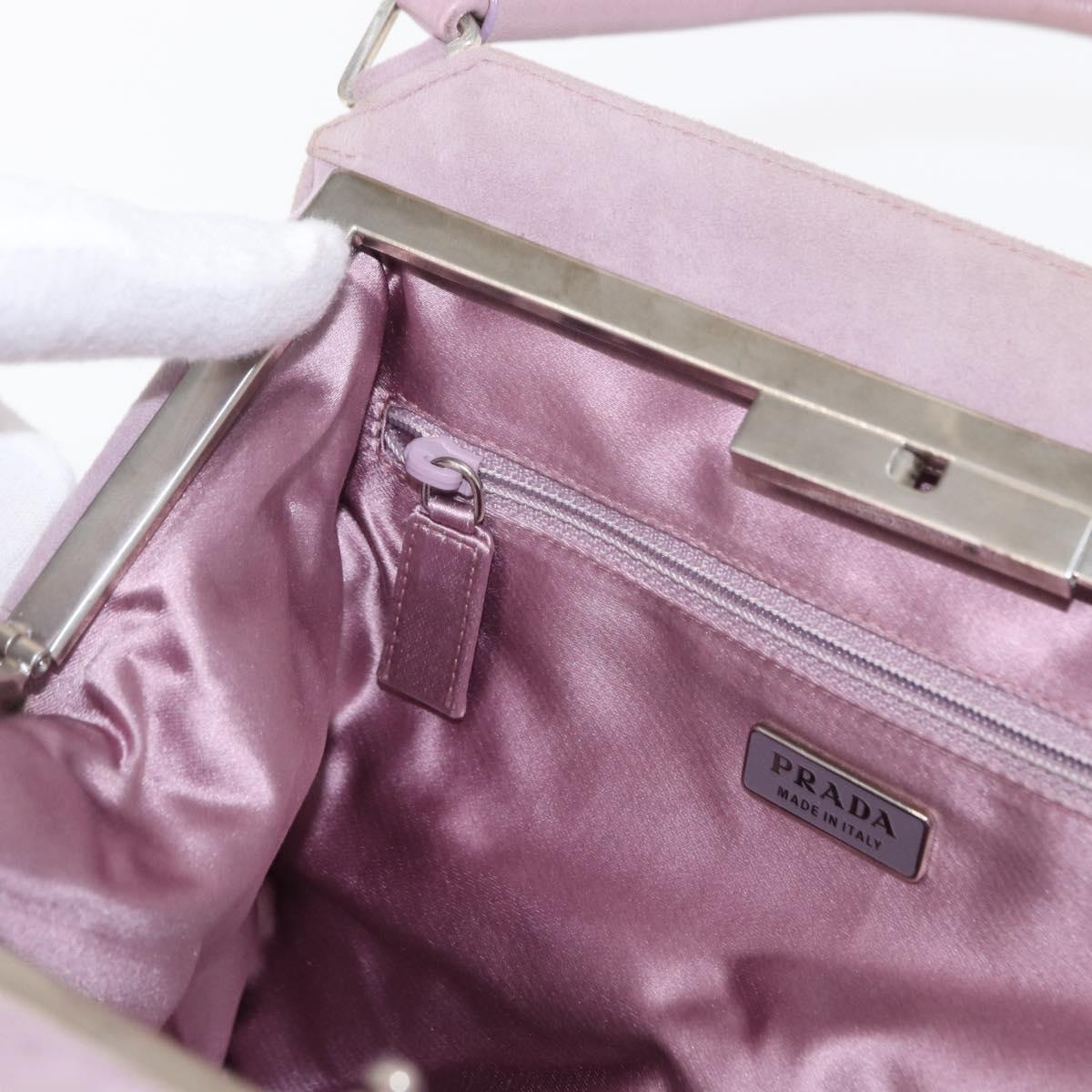 PRADA Hand Bag Suede Purple Silver Auth gh1452