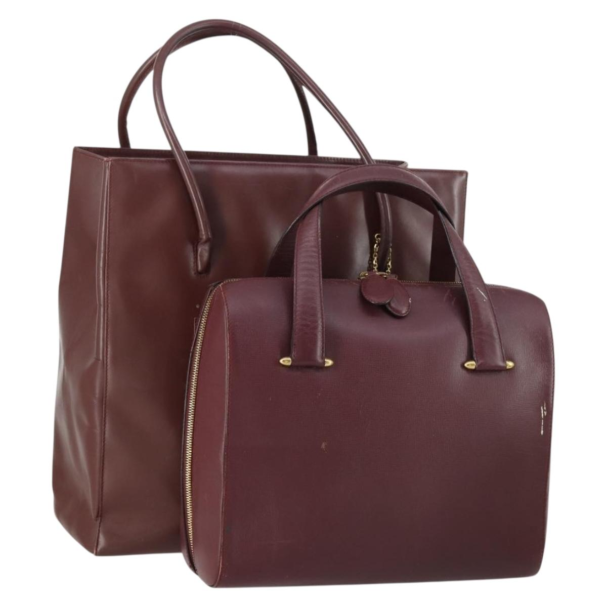 CARTIER Bag Leather 2 Set Bordeaux Auth gh1456