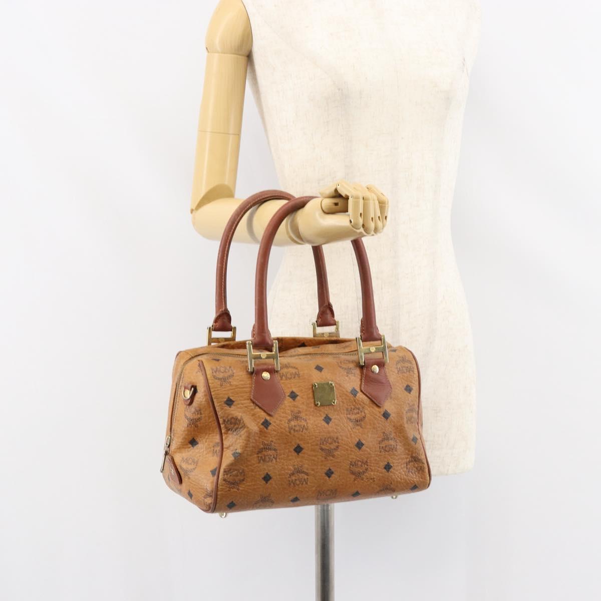 MCM Vicetos Logogram Hand Bag PVC Leather Brown Gold Auth gh1457