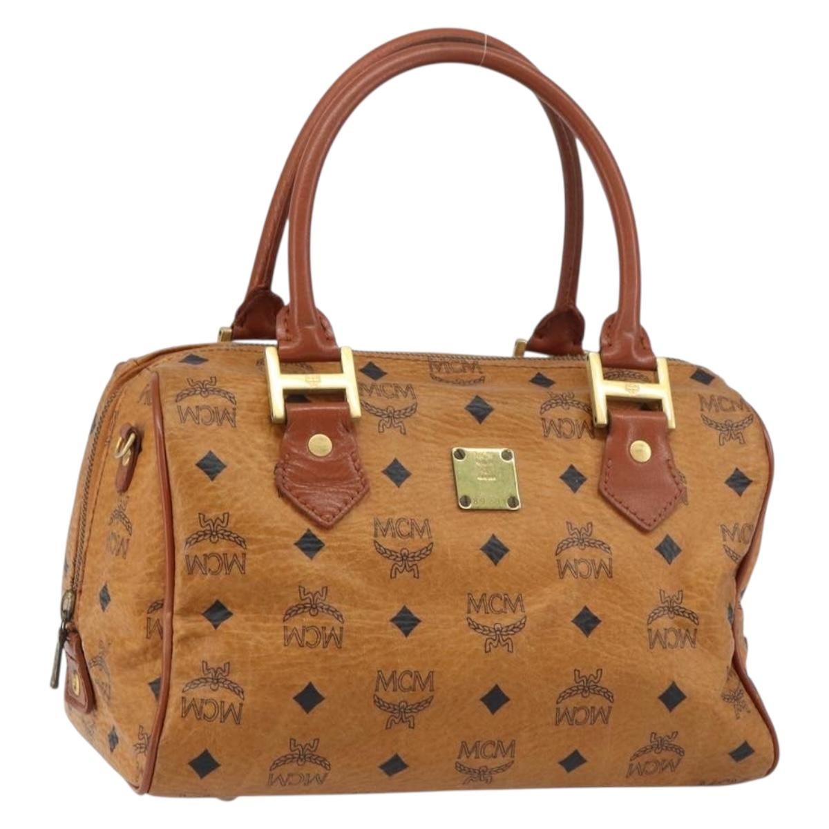 MCM Vicetos Logogram Hand Bag PVC Leather Brown Gold Auth gh1458