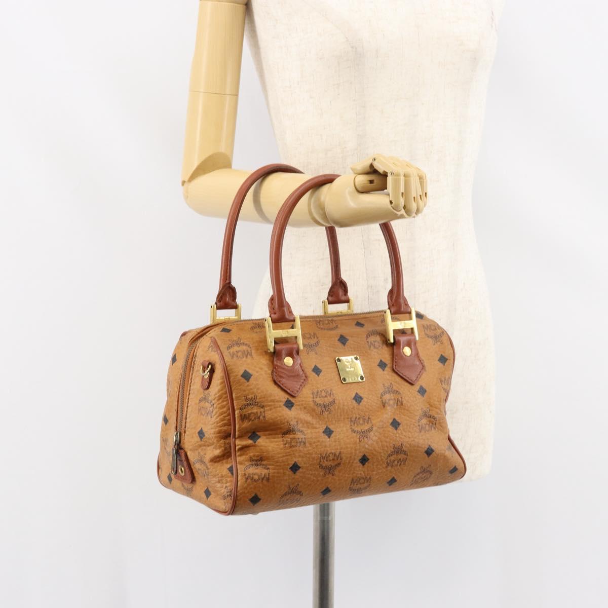 MCM Vicetos Logogram Hand Bag PVC Leather Brown Gold Auth gh1458