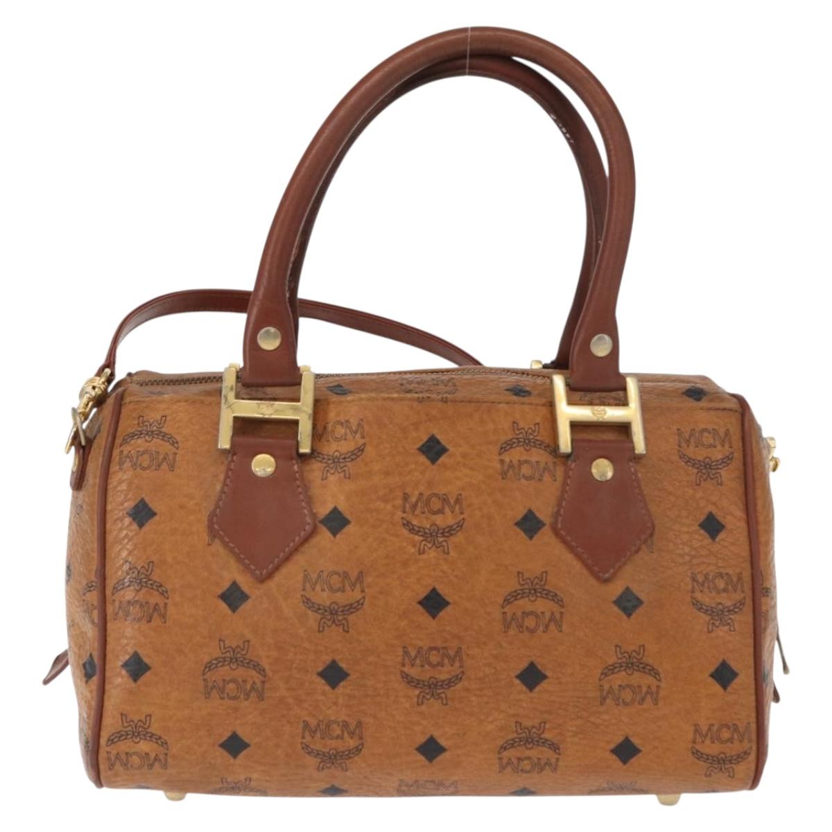 MCM Vicetos Logogram Hand Bag PVC Leather 2way Brown Gold Auth gh1459
