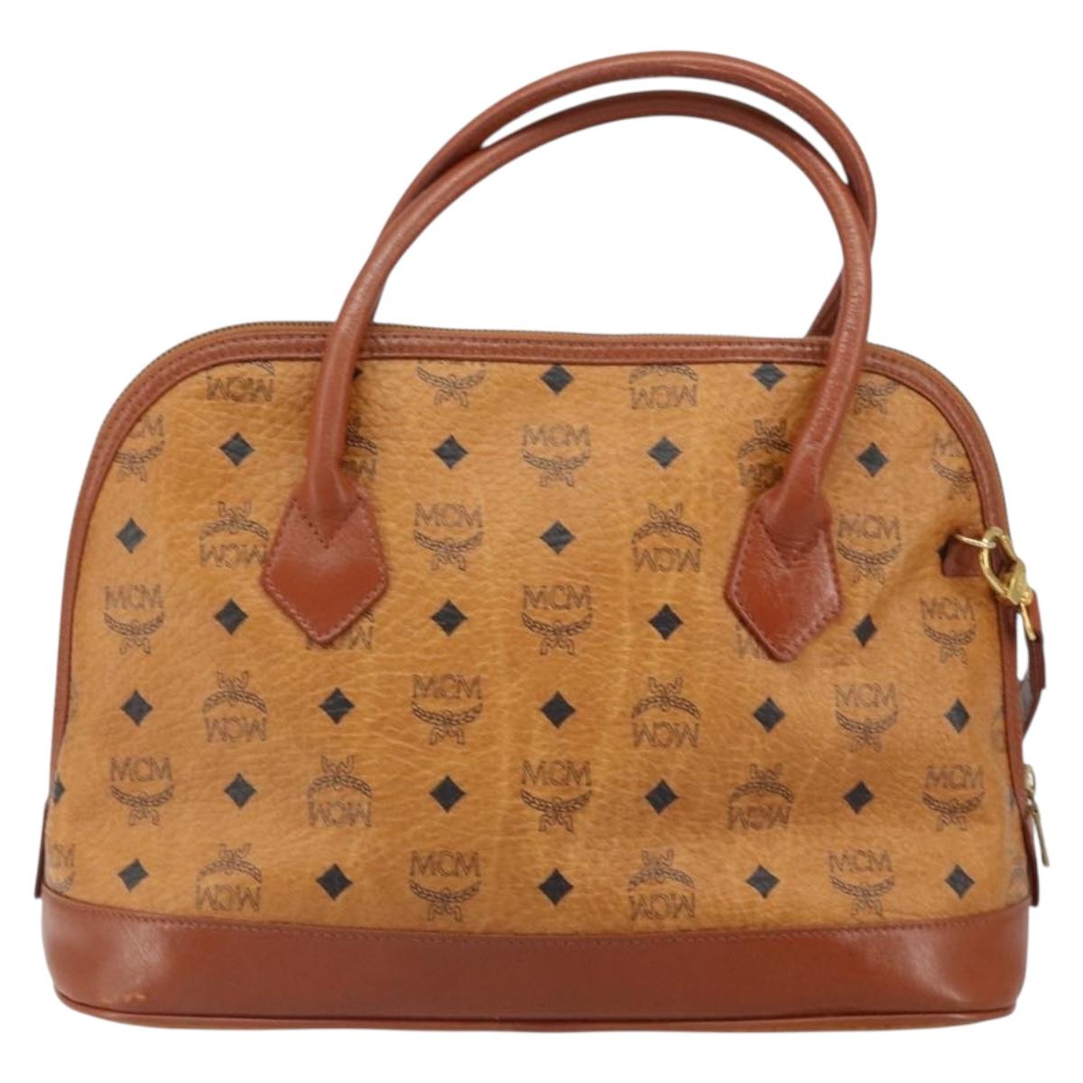 MCM Vicetos Logogram Hand Bag PVC Leather 2way Brown Gold Auth gh1460