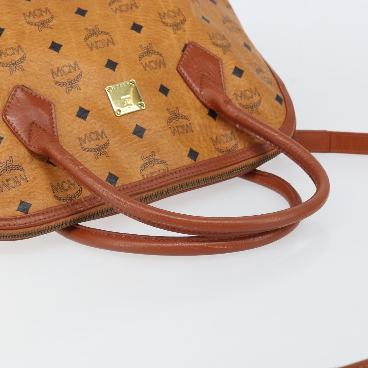 MCM Vicetos Logogram Hand Bag PVC Leather 2way Brown Gold Auth gh1460