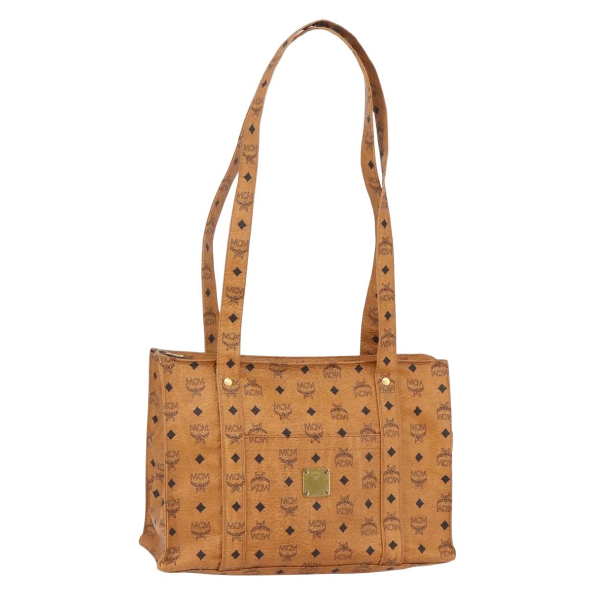 MCM Logogram Vicetos Tote Bag PVC Brown Gold Auth gh1461