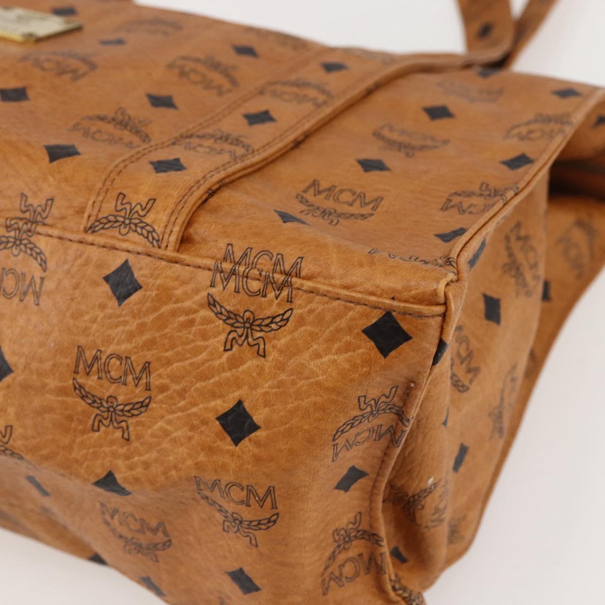 MCM Logogram Vicetos Tote Bag PVC Brown Gold Auth gh1461