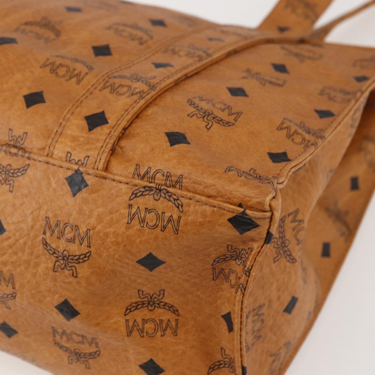 MCM Logogram Vicetos Tote Bag PVC Brown Gold Auth gh1461