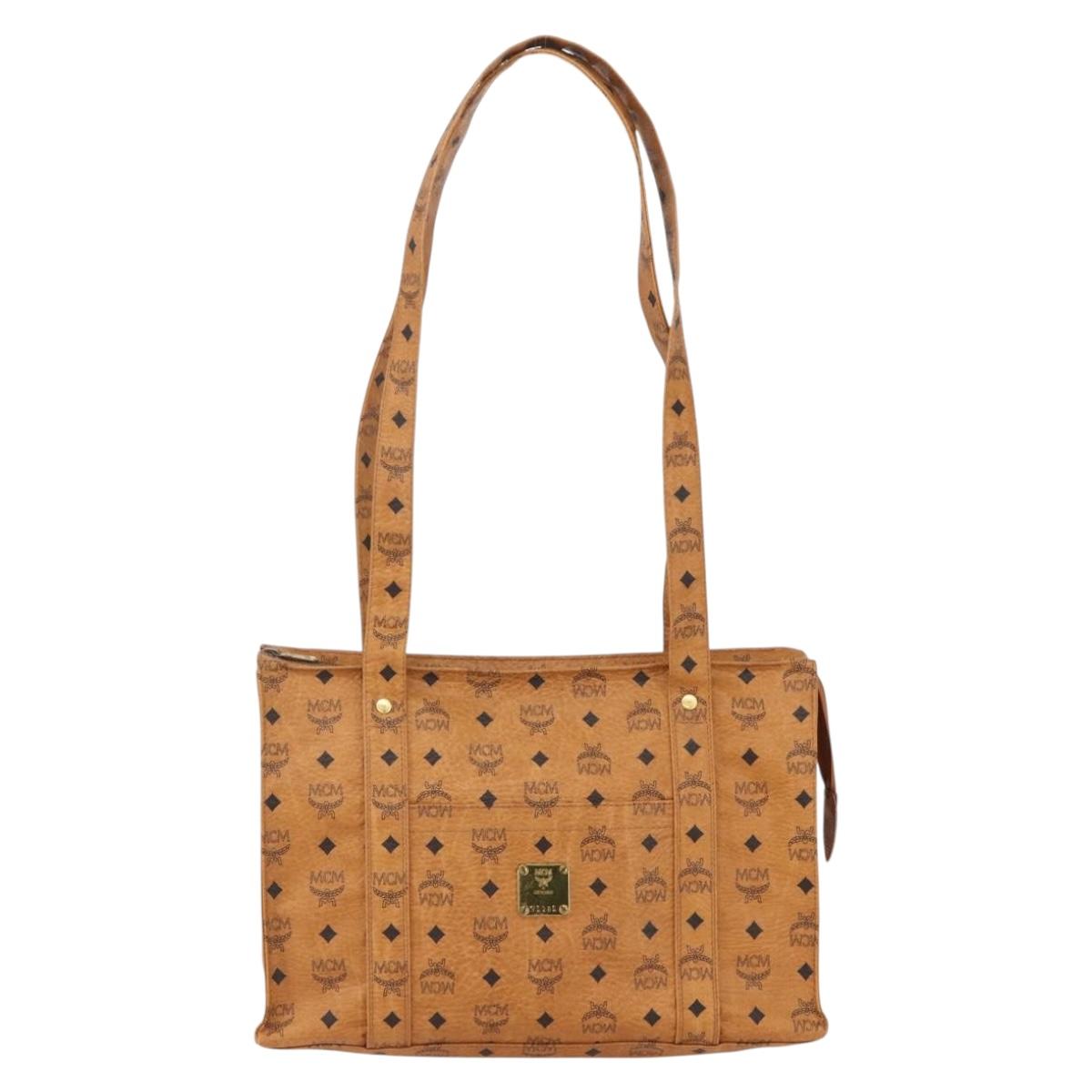 MCM Logogram Vicetos Tote Bag PVC Brown Gold Auth gh1461