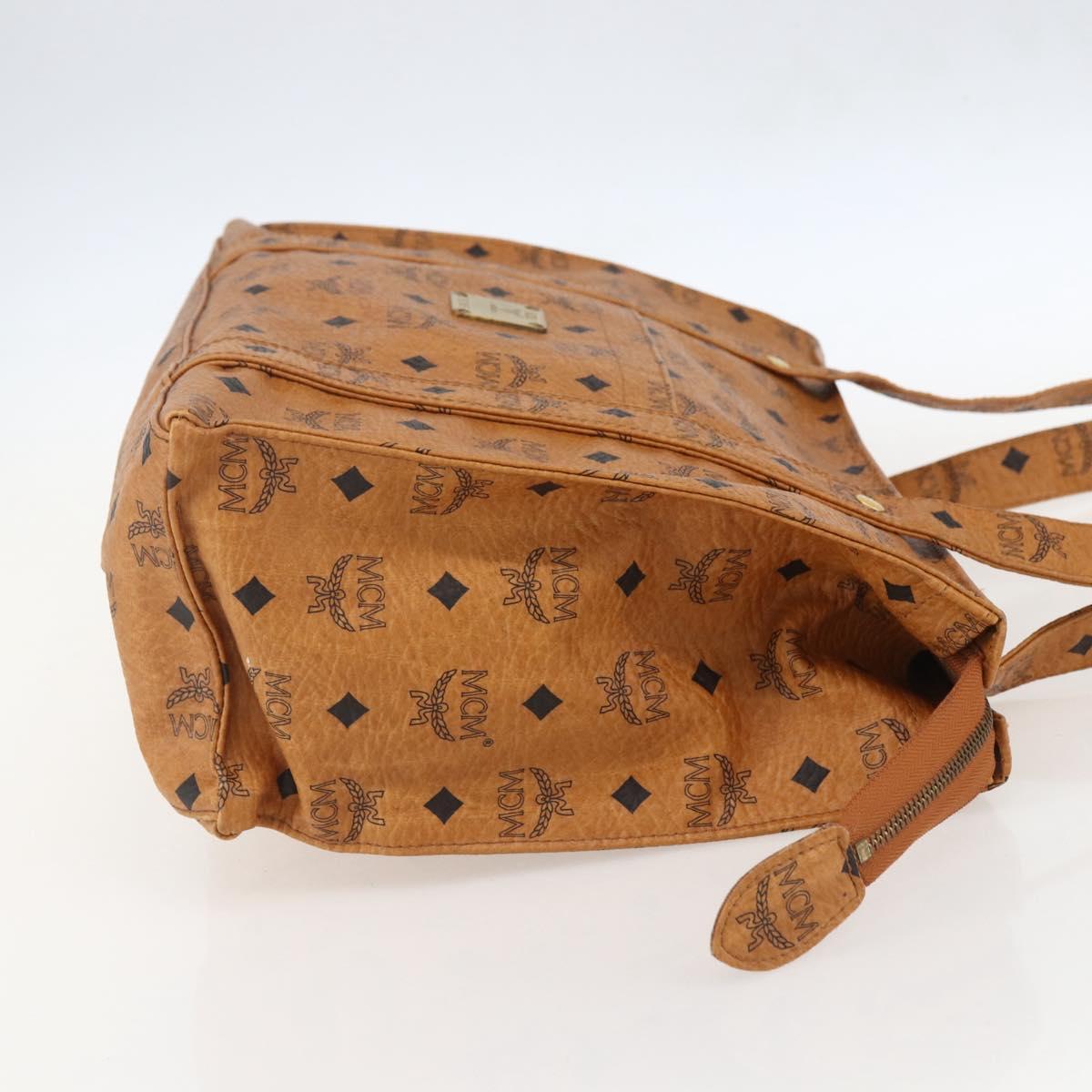 MCM Logogram Vicetos Tote Bag PVC Brown Gold Auth gh1461