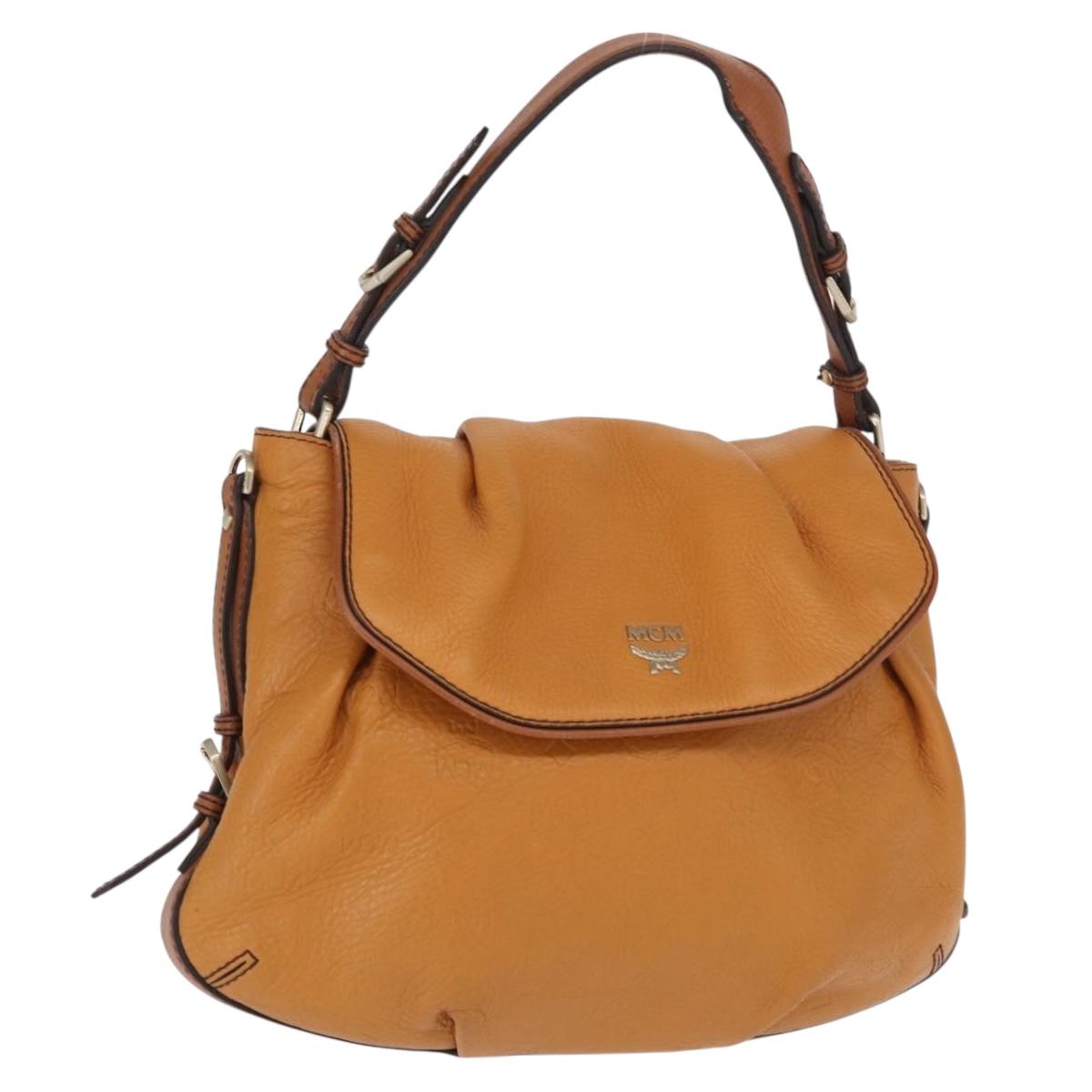 MCM Vicetos Logogram Shoulder Bag Leather Brown Gold Auth gh1463