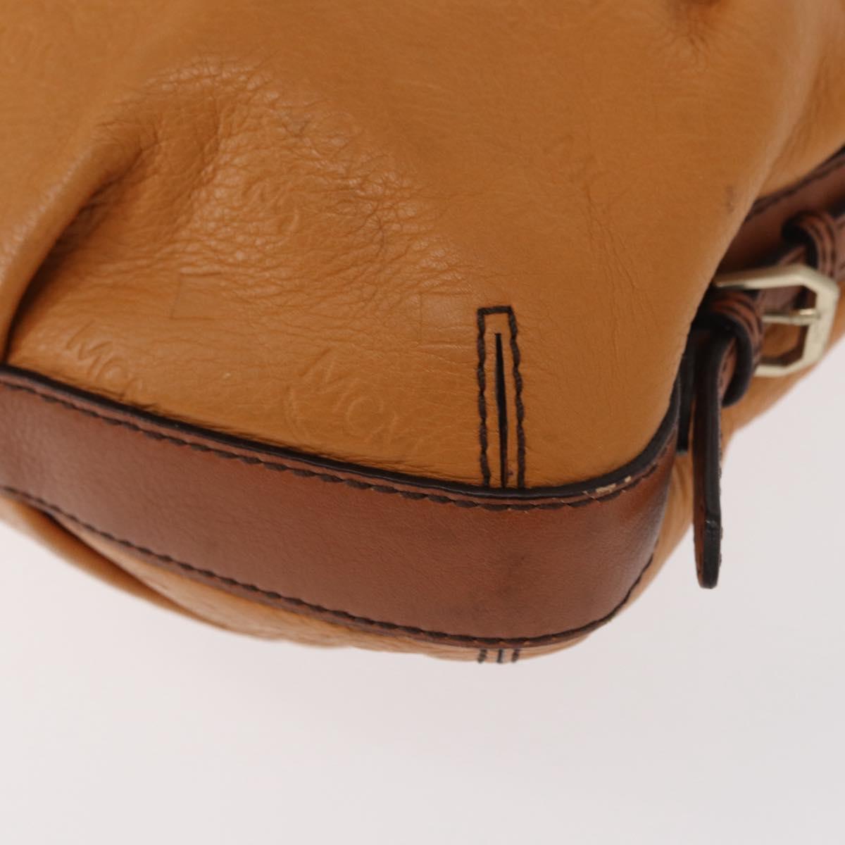 MCM Vicetos Logogram Shoulder Bag Leather Brown Gold Auth gh1463