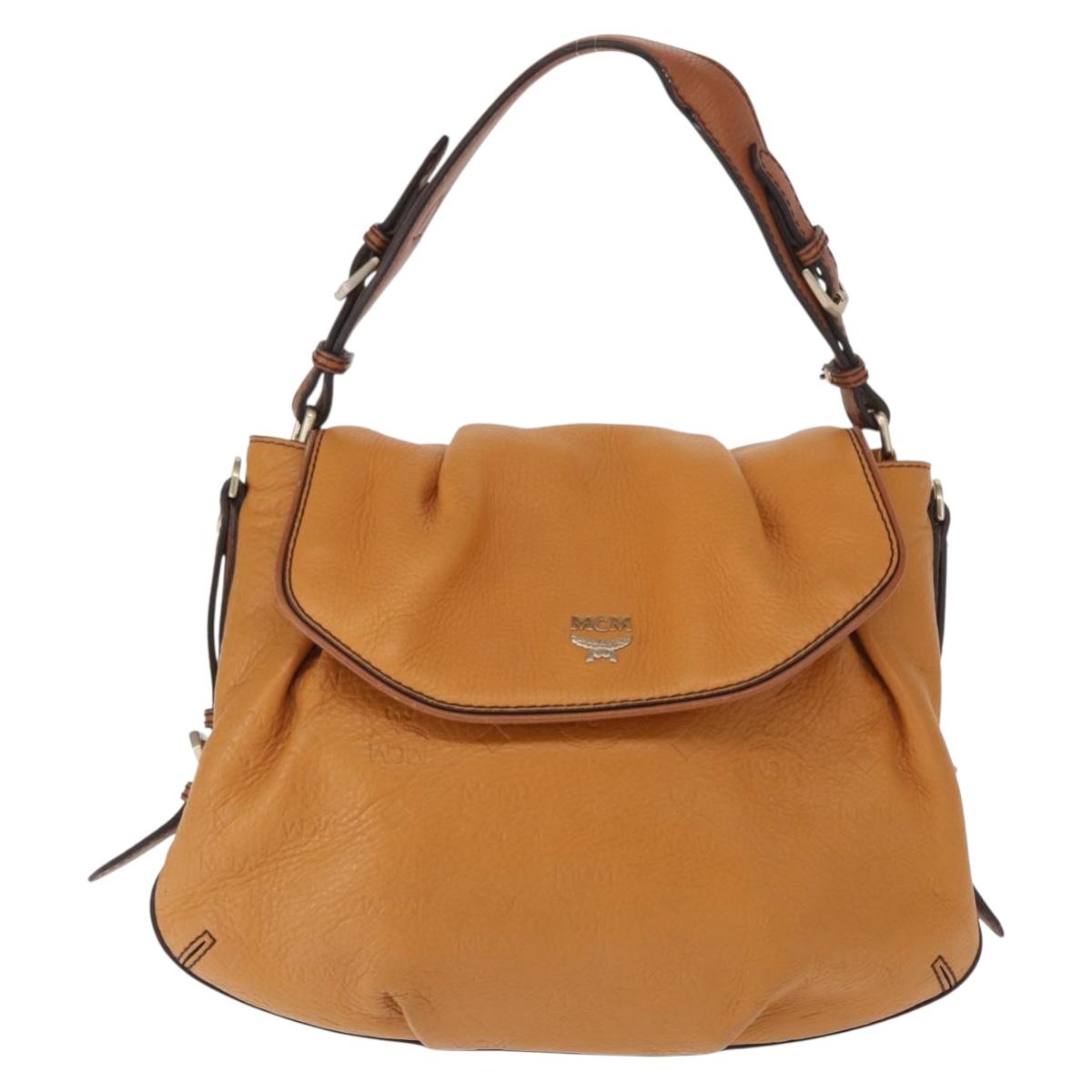 MCM Vicetos Logogram Shoulder Bag Leather Brown Gold Auth gh1463