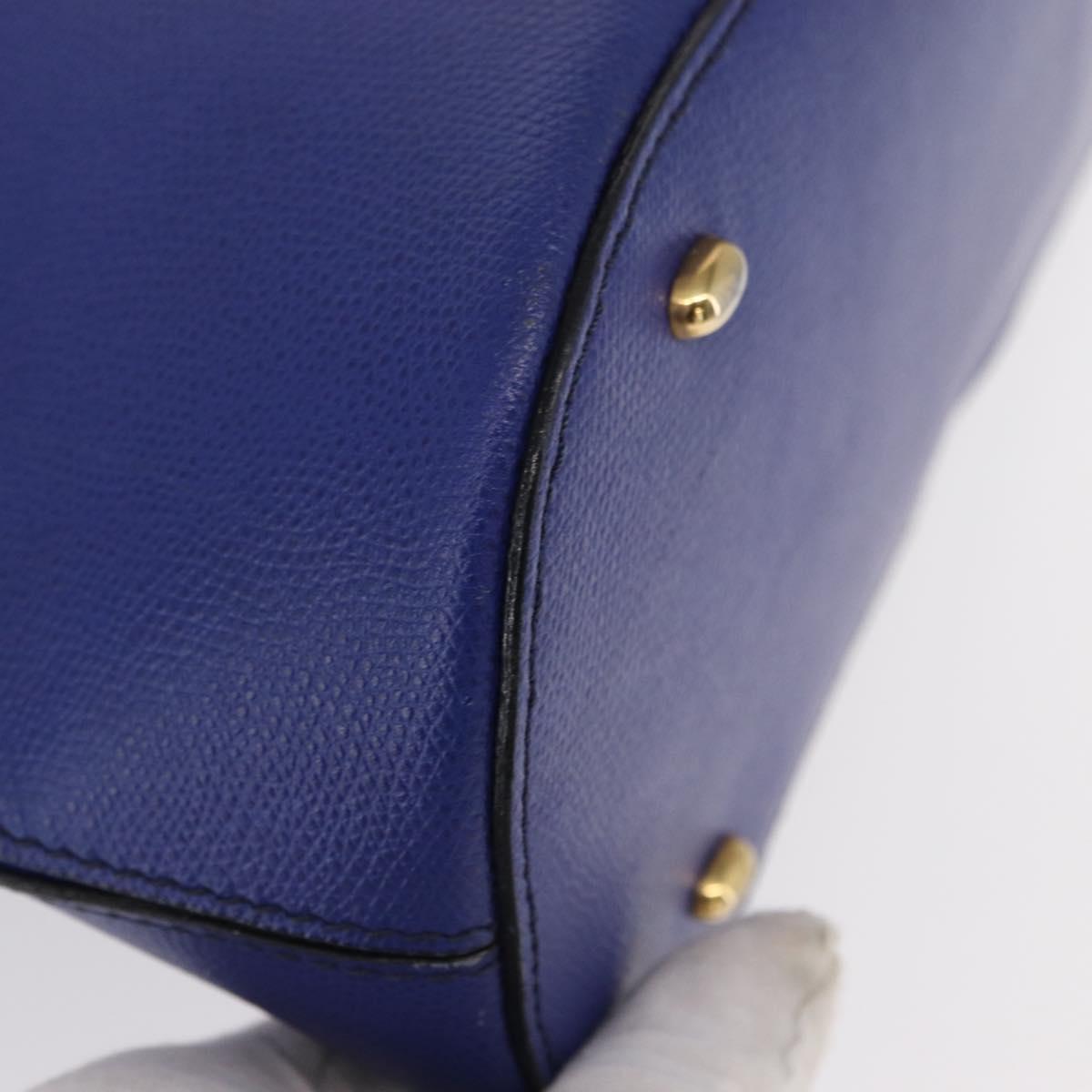 CELINE Hand Bag Leather Blue Gold Auth gh1466