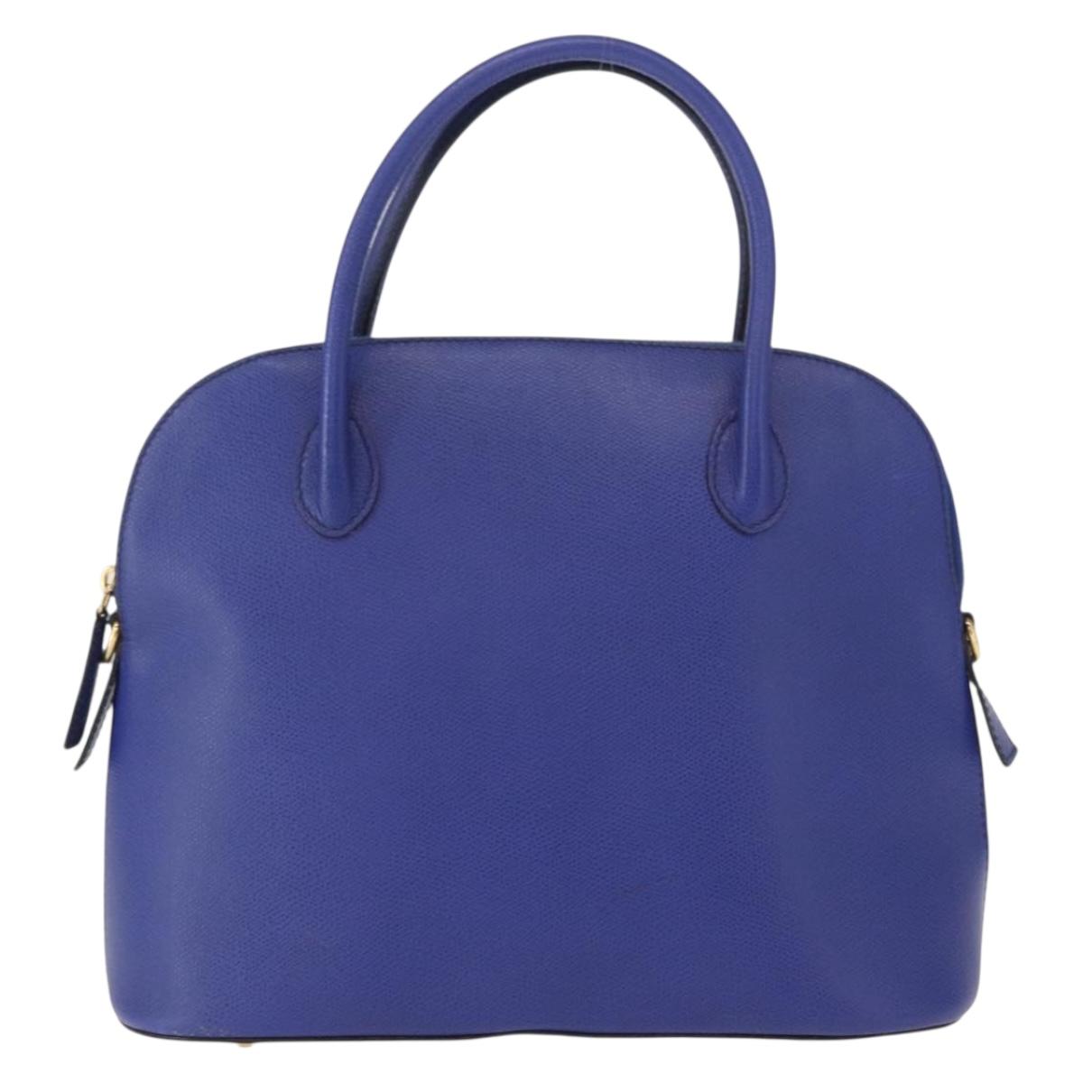 CELINE Hand Bag Leather Blue Gold Auth gh1466