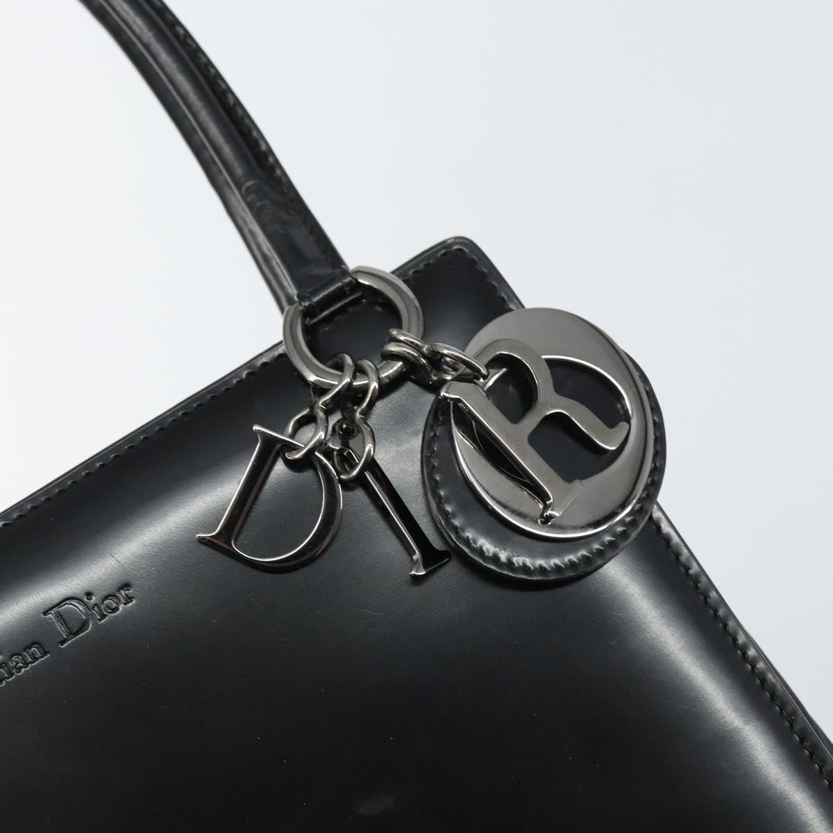 Christian Dior Hand Bag Leather Black Silver Auth gh1468