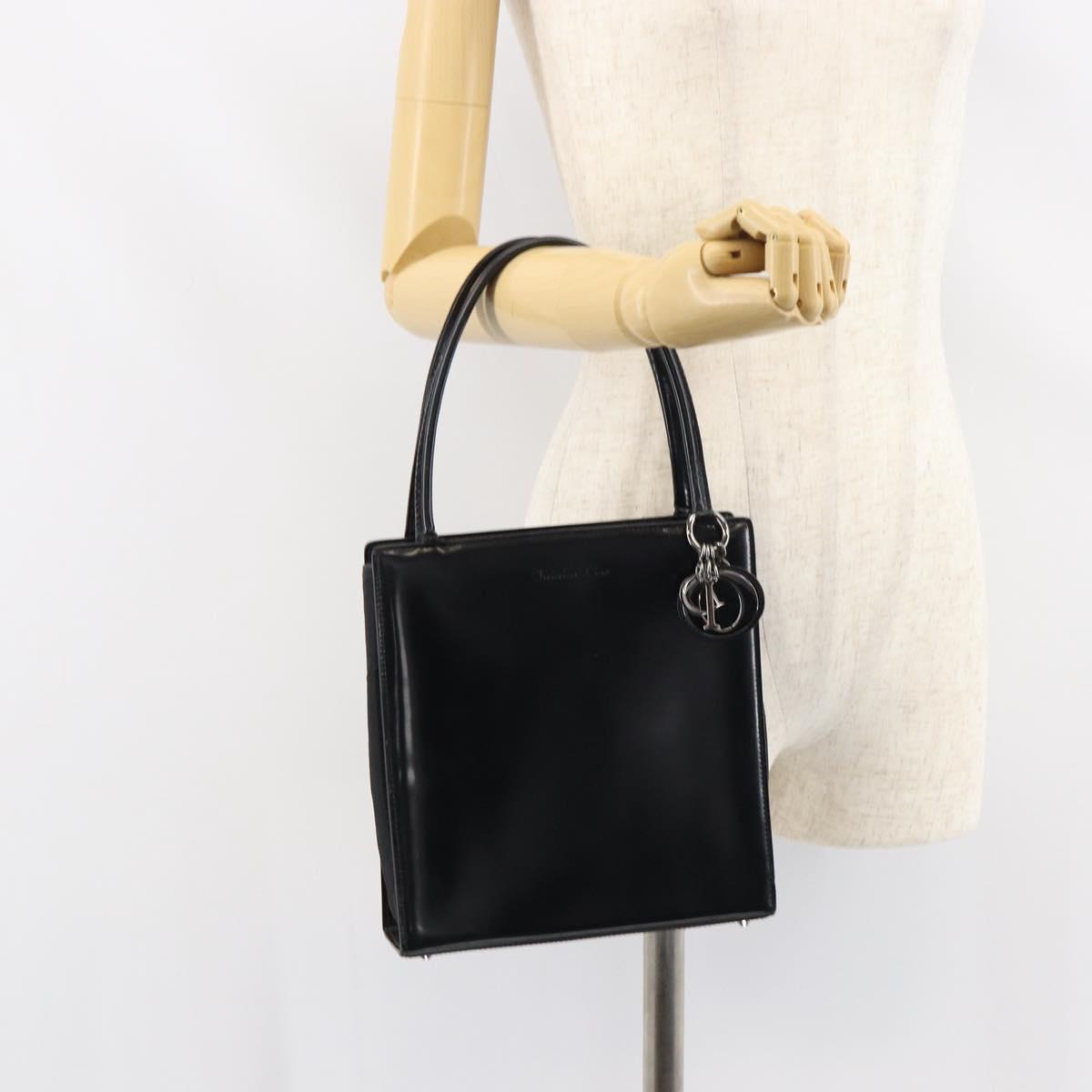 Christian Dior Hand Bag Leather Black Silver Auth gh1468
