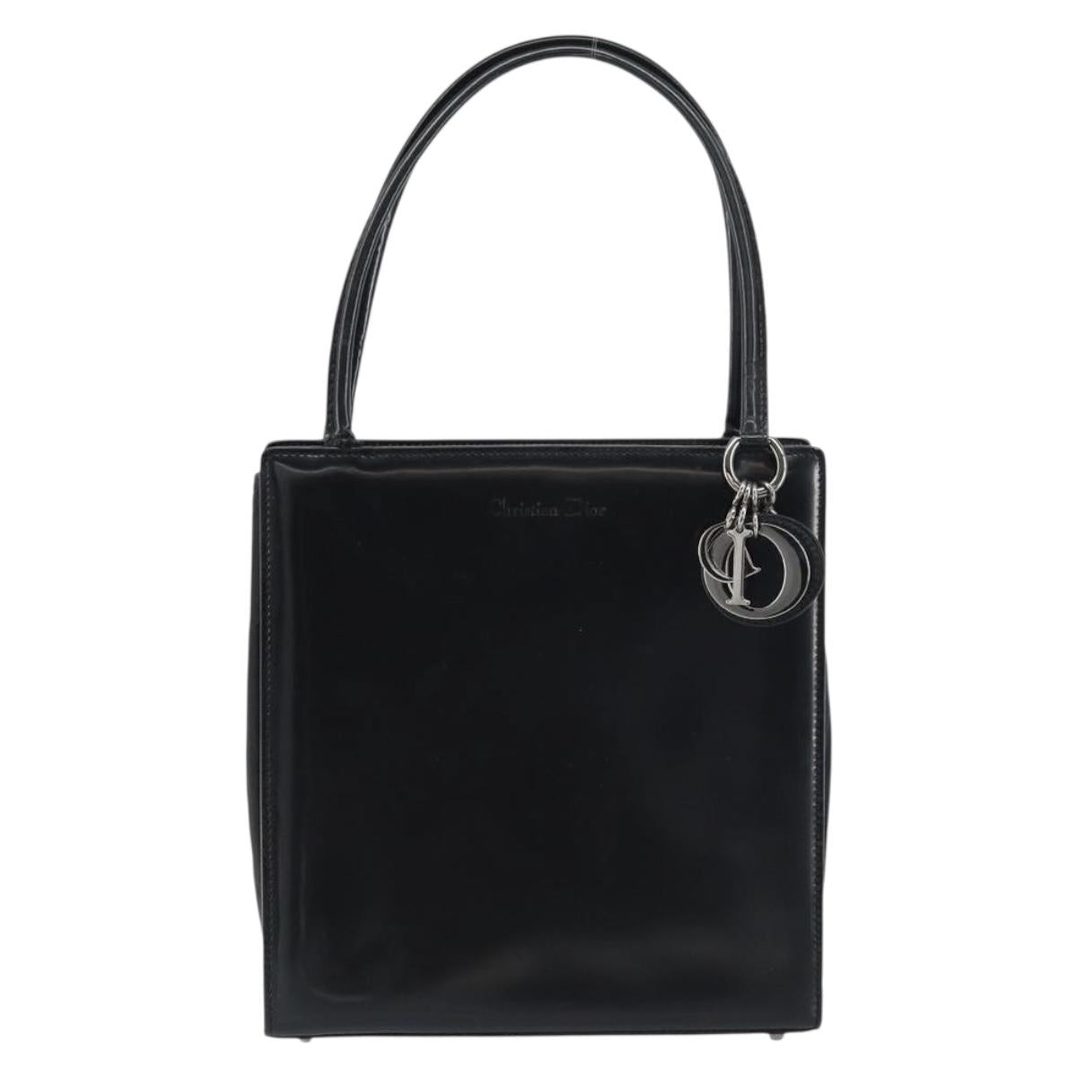 Christian Dior Hand Bag Leather Black Silver Auth gh1468