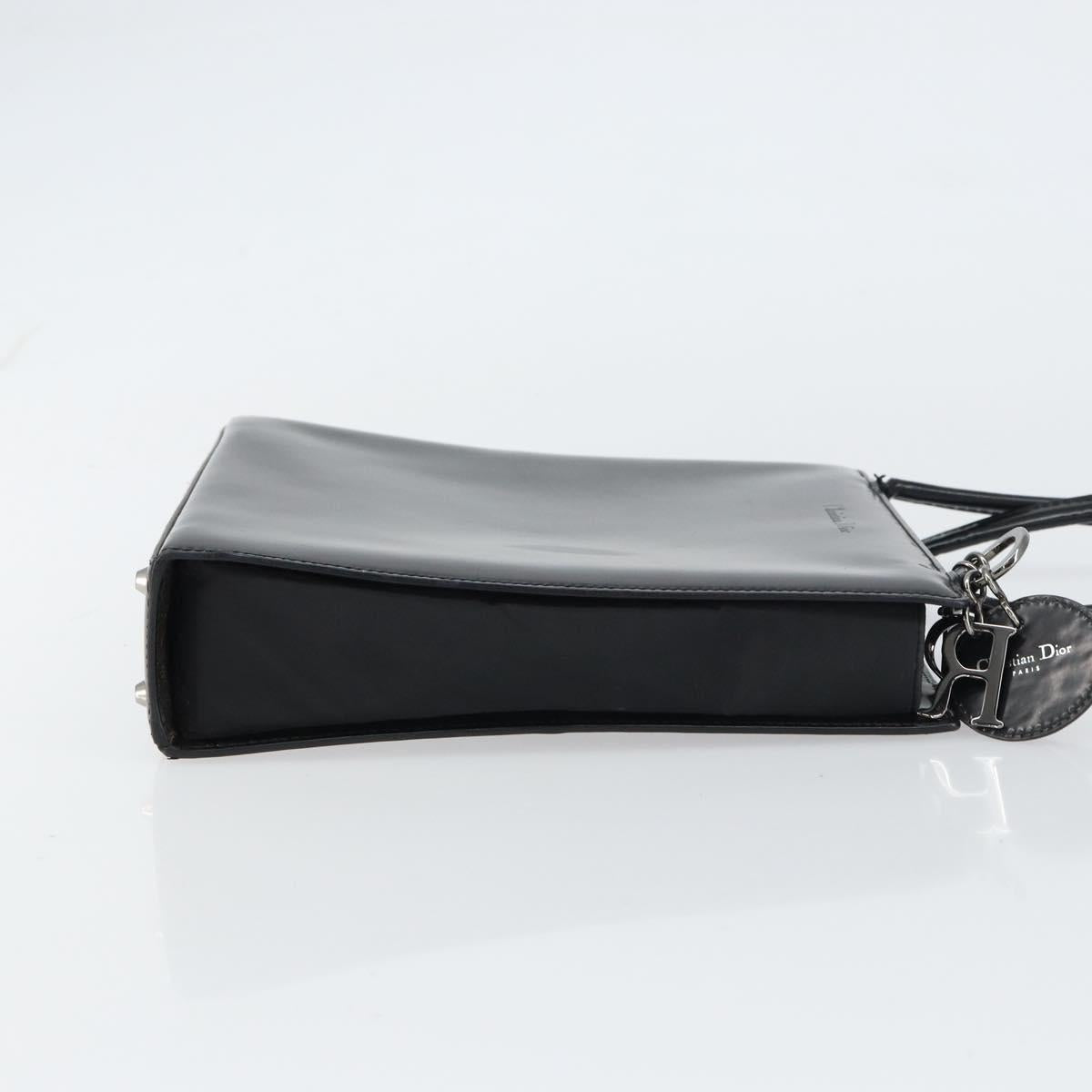 Christian Dior Hand Bag Leather Black Silver Auth gh1468