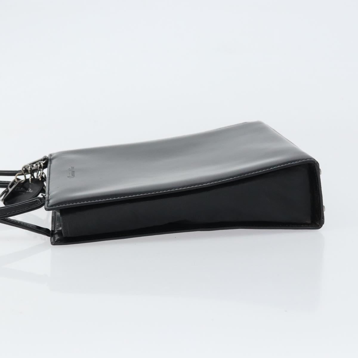 Christian Dior Hand Bag Leather Black Silver Auth gh1468