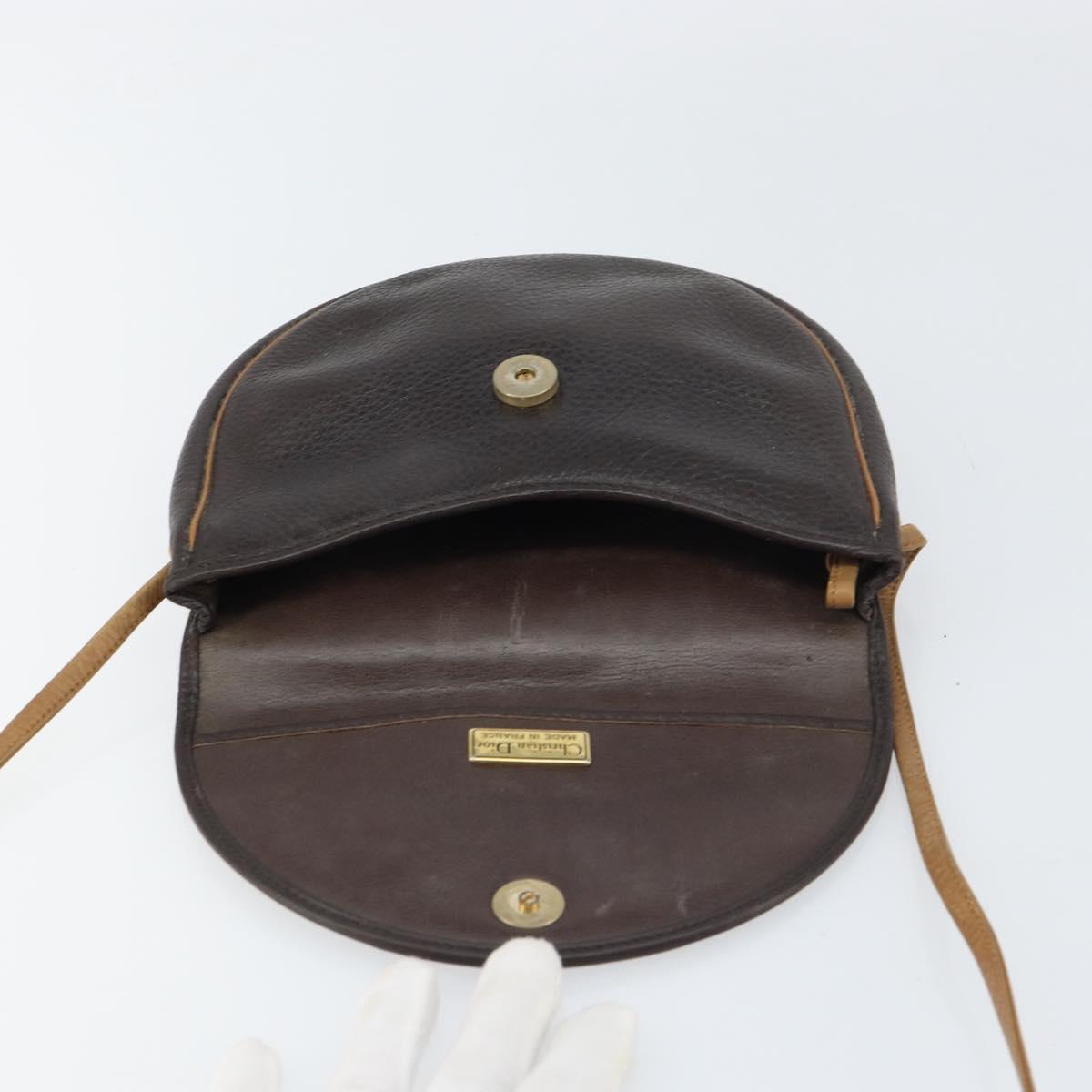 Christian Dior Shoulder Bag Leather Brown Gold Auth gh1469