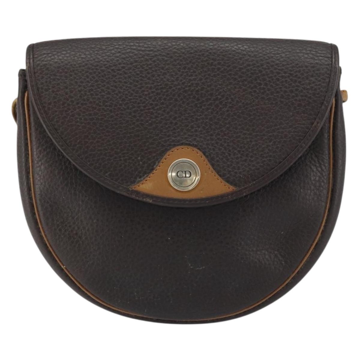 Christian Dior Shoulder Bag Leather Brown Gold Auth gh1469