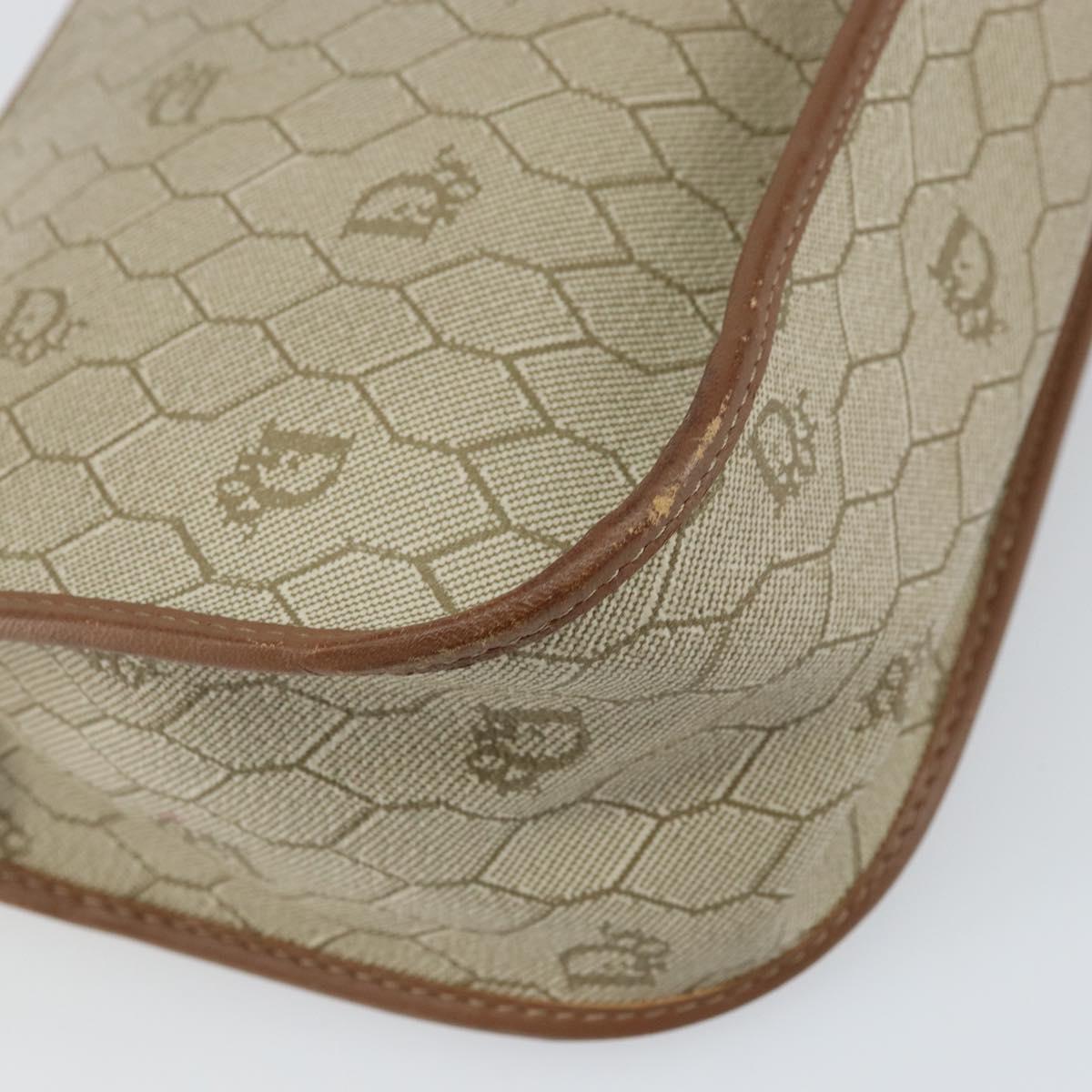 Christian Dior Honeycomb Canvas Shoulder Bag PVC Beige Gold Auth gh1470