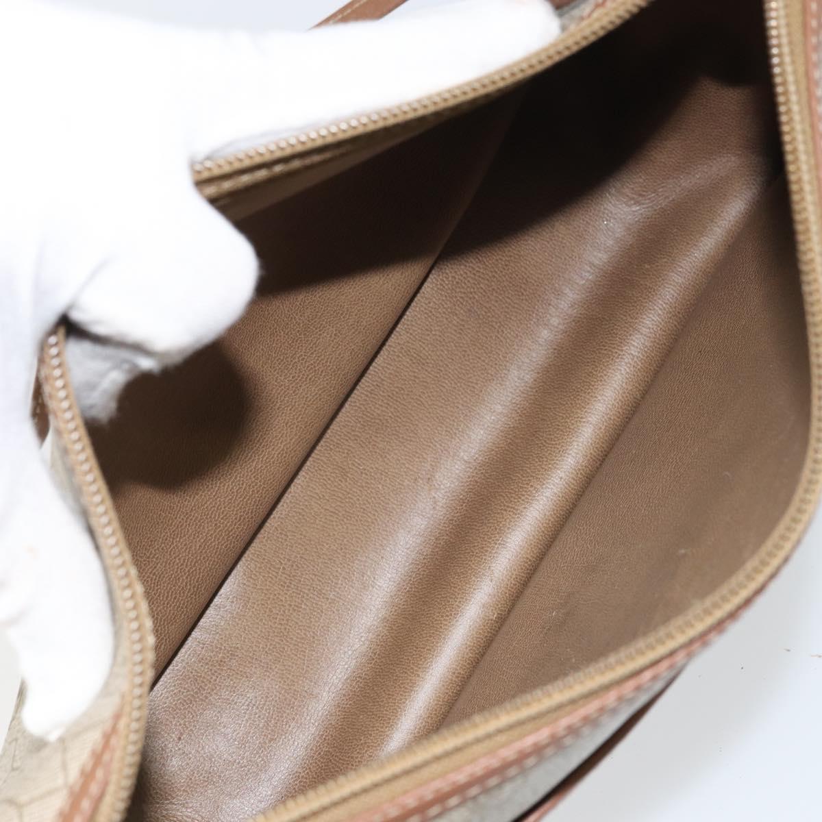 Christian Dior Honeycomb Canvas Shoulder Bag PVC Beige Gold Auth gh1470