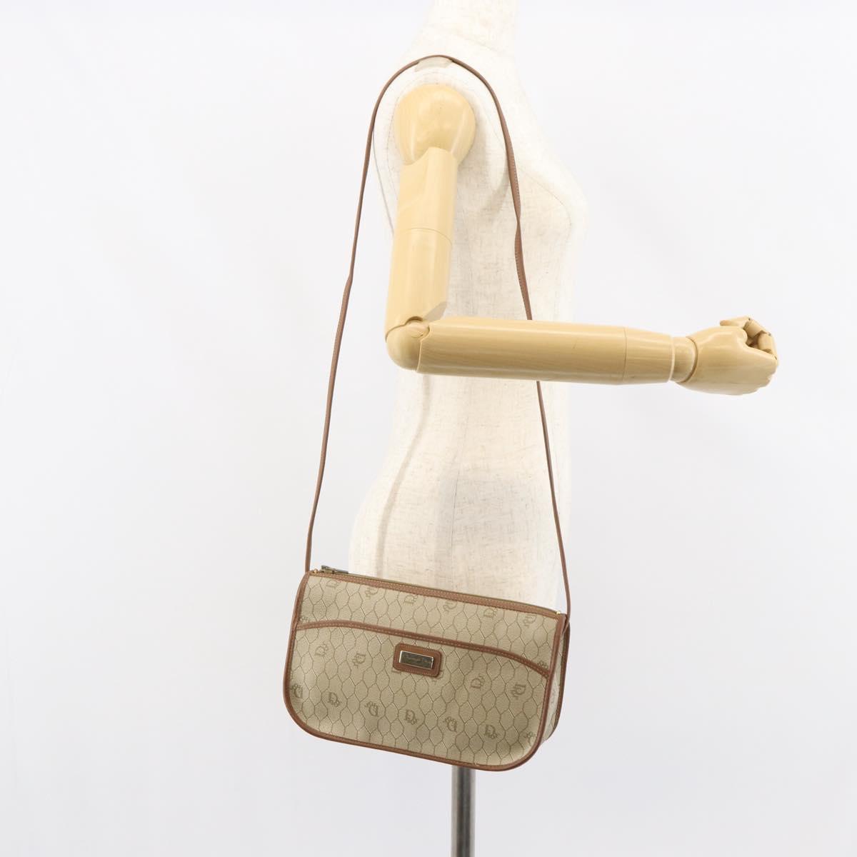 Christian Dior Honeycomb Canvas Shoulder Bag PVC Beige Gold Auth gh1470