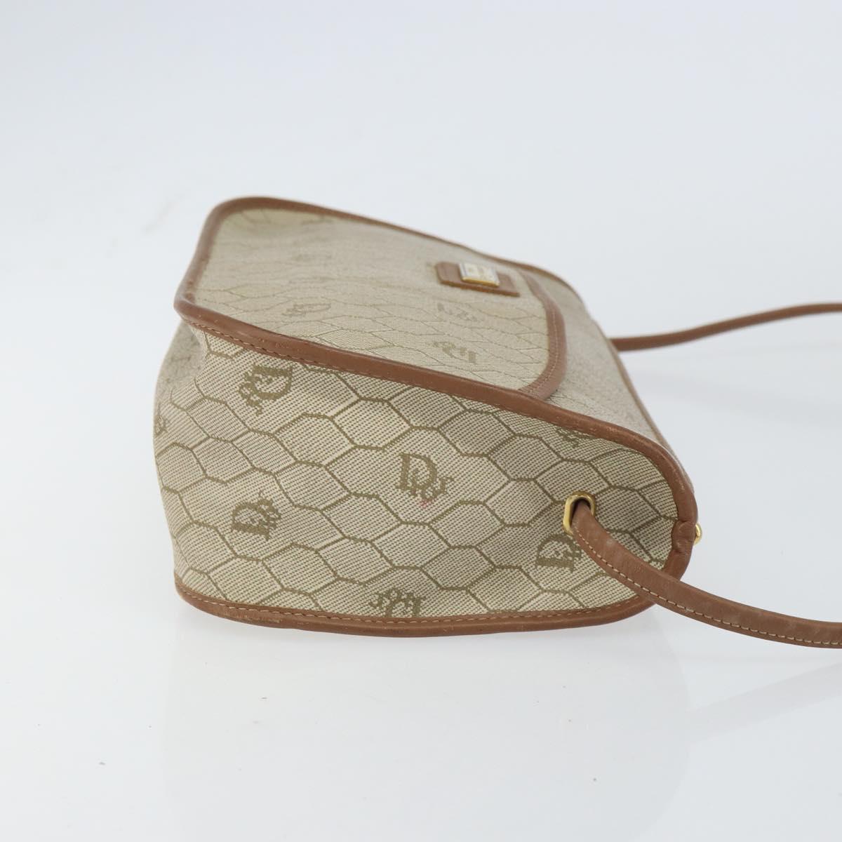 Christian Dior Honeycomb Canvas Shoulder Bag PVC Beige Gold Auth gh1470