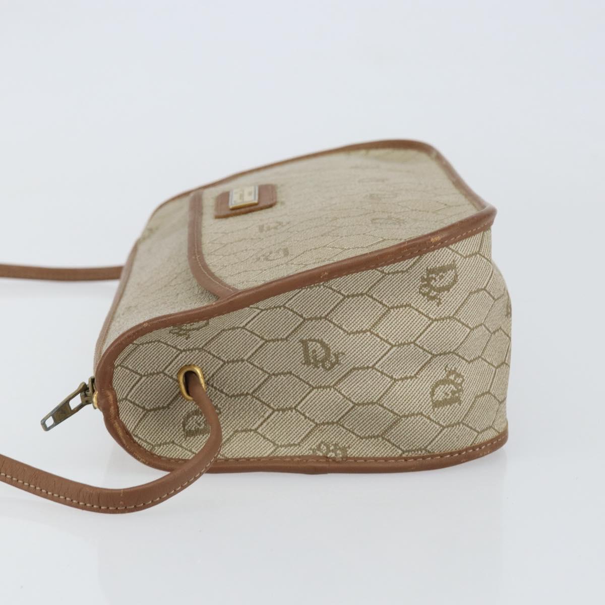 Christian Dior Honeycomb Canvas Shoulder Bag PVC Beige Gold Auth gh1470