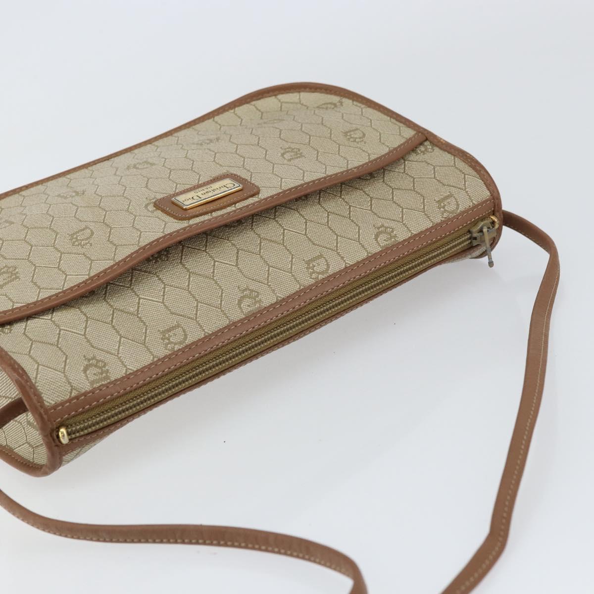 Christian Dior Honeycomb Canvas Shoulder Bag PVC Beige Gold Auth gh1470