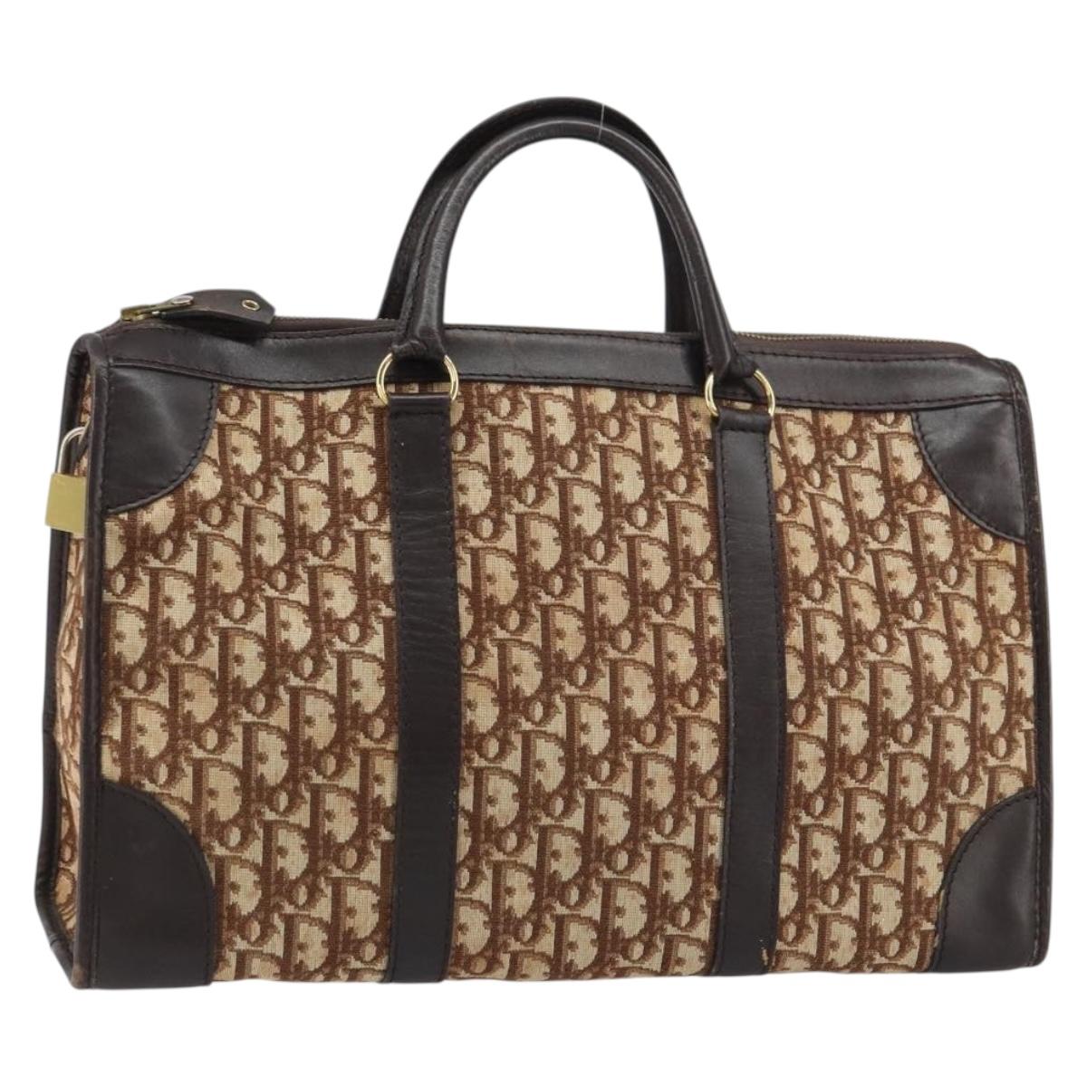 Christian Dior Trotter Canvas Boston Bag Brown Gold Auth gh1472