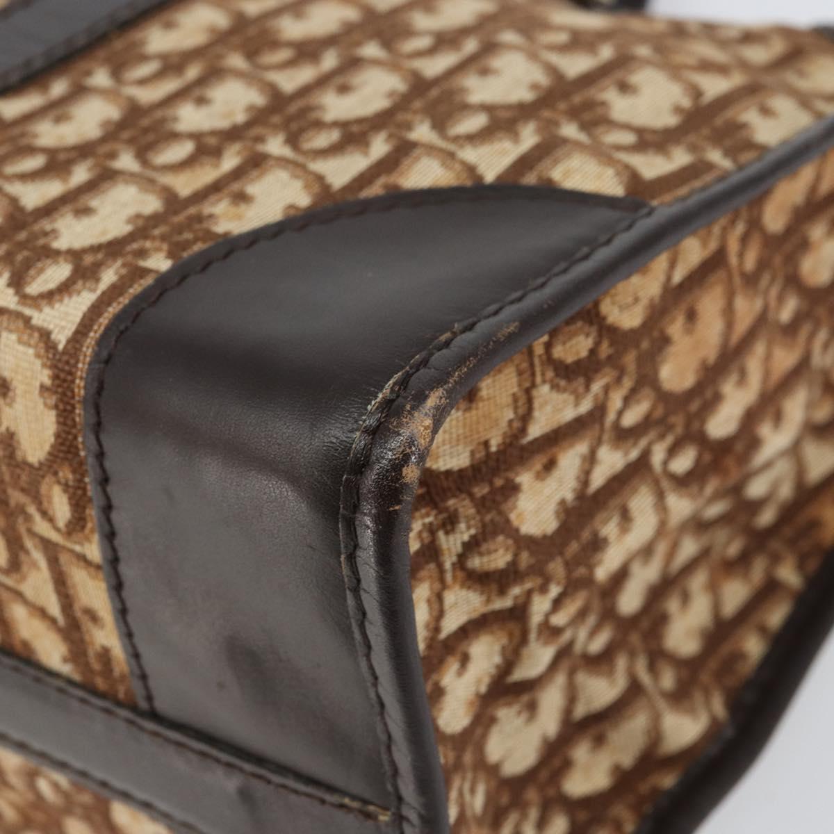 Christian Dior Trotter Canvas Boston Bag Brown Gold Auth gh1472
