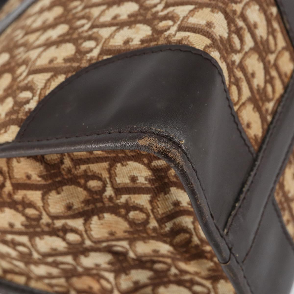 Christian Dior Trotter Canvas Boston Bag Brown Gold Auth gh1472