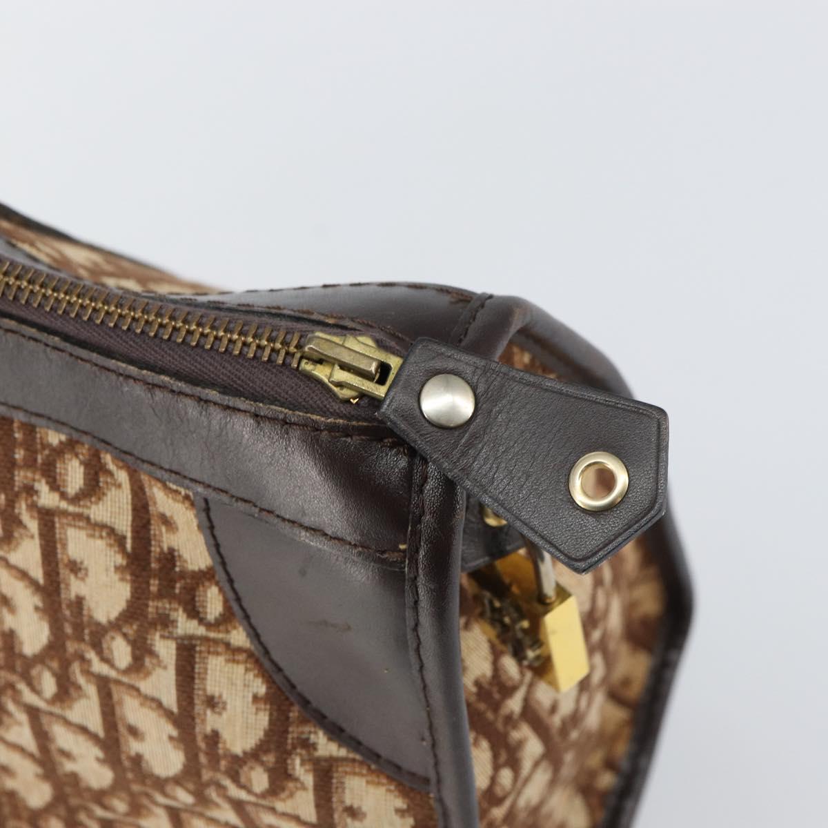 Christian Dior Trotter Canvas Boston Bag Brown Gold Auth gh1472