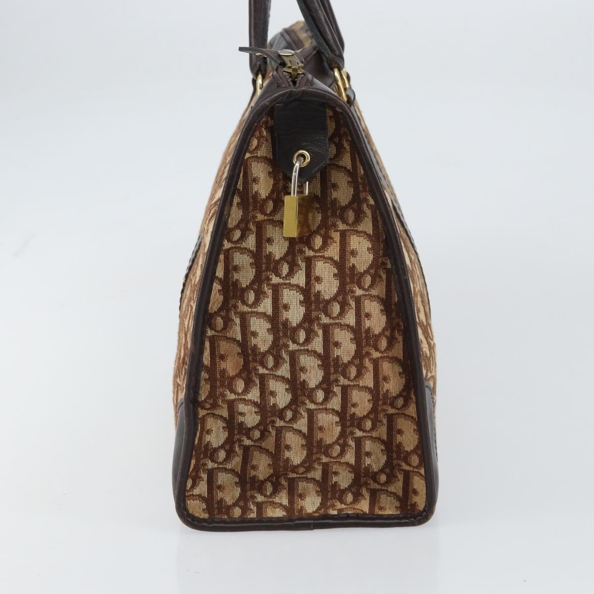 Christian Dior Trotter Canvas Boston Bag Brown Gold Auth gh1472