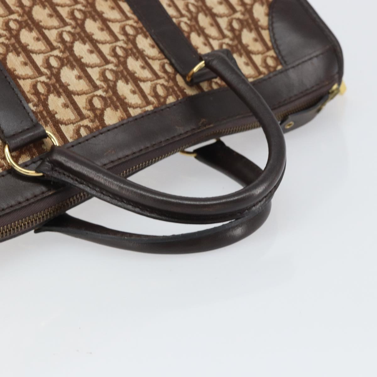 Christian Dior Trotter Canvas Boston Bag Brown Gold Auth gh1472