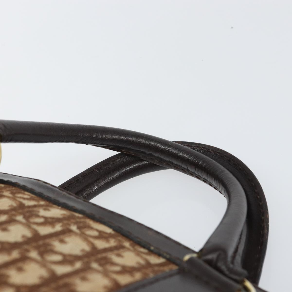 Christian Dior Trotter Canvas Boston Bag Brown Gold Auth gh1472